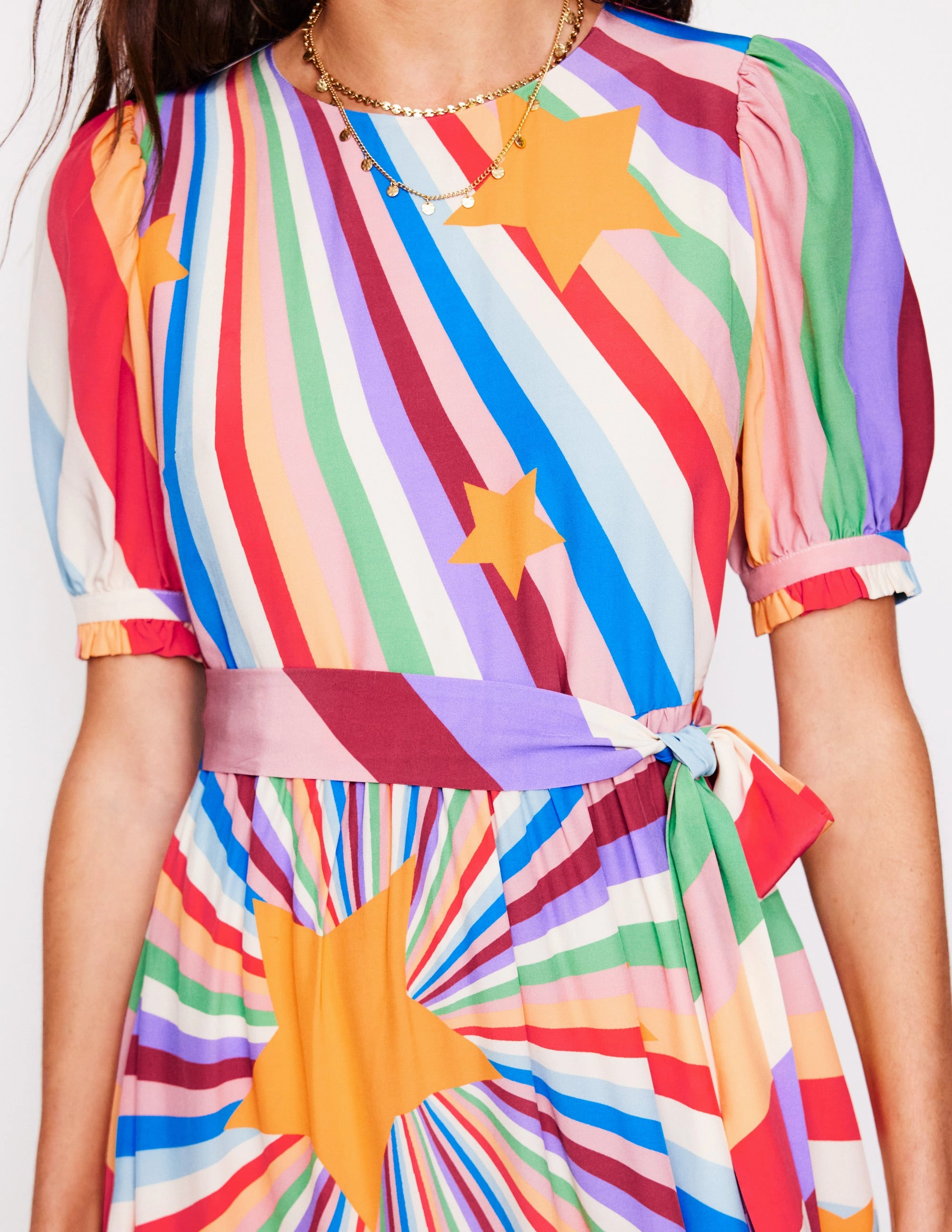 Blouson Crew Neck Dress-Multi, Supernova Statement-Buttons