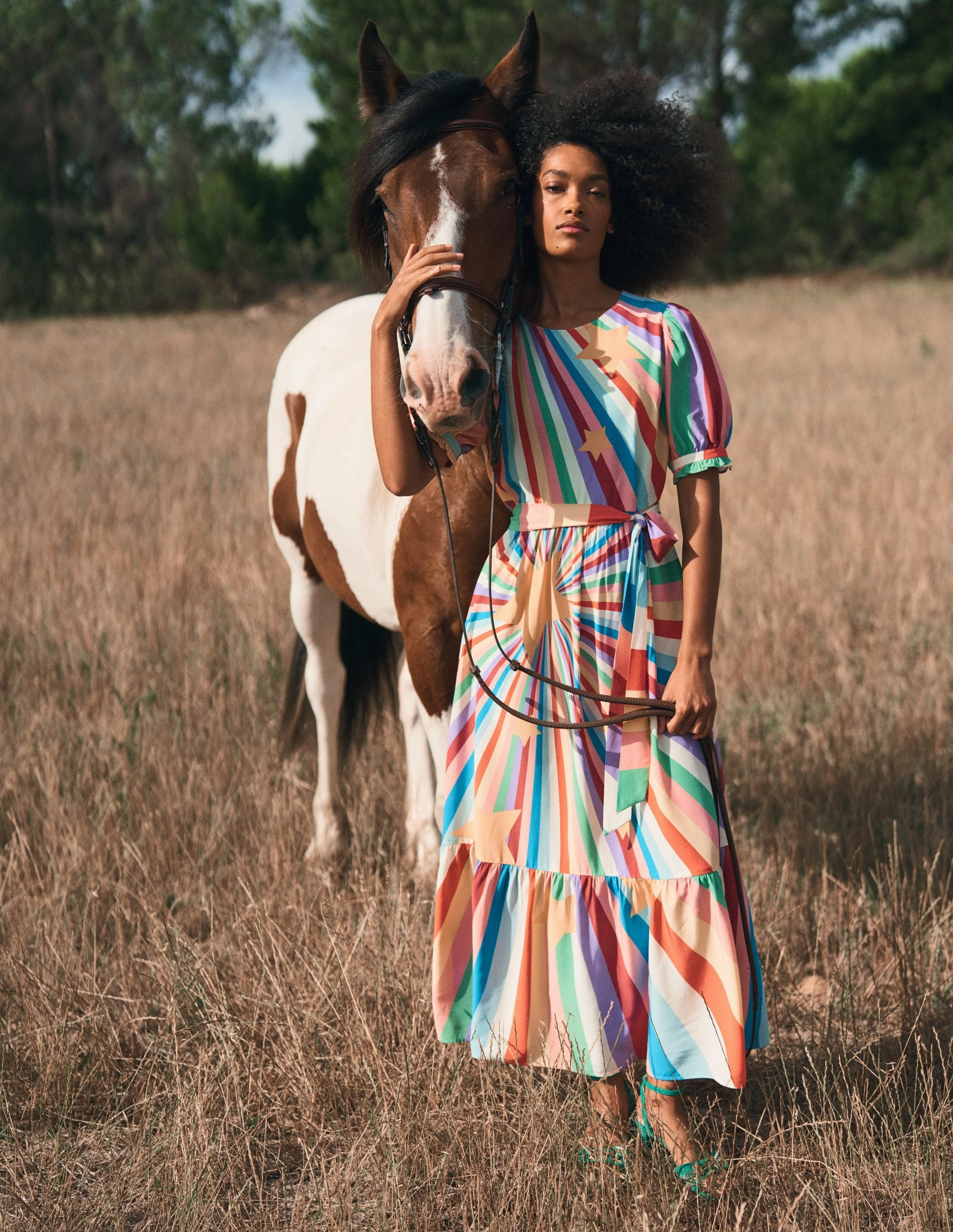 Blouson Crew Neck Dress-Multi, Supernova Classic Flow