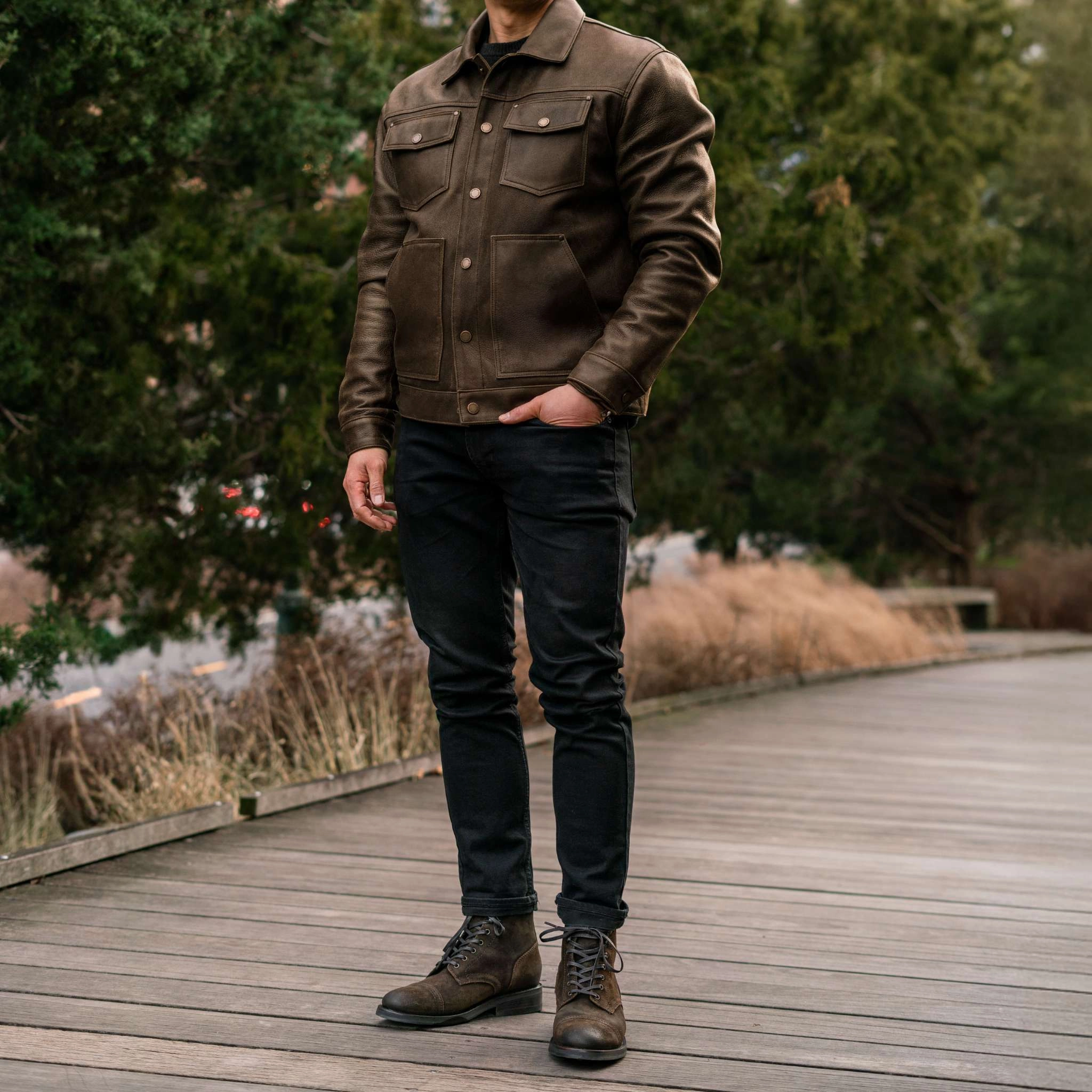 Roughout Cruiser Jacket | Dark Olive No Bulk Collapsible Hood Structure