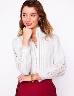 Soft Cotton Feel Felicity Lace Blouse-White