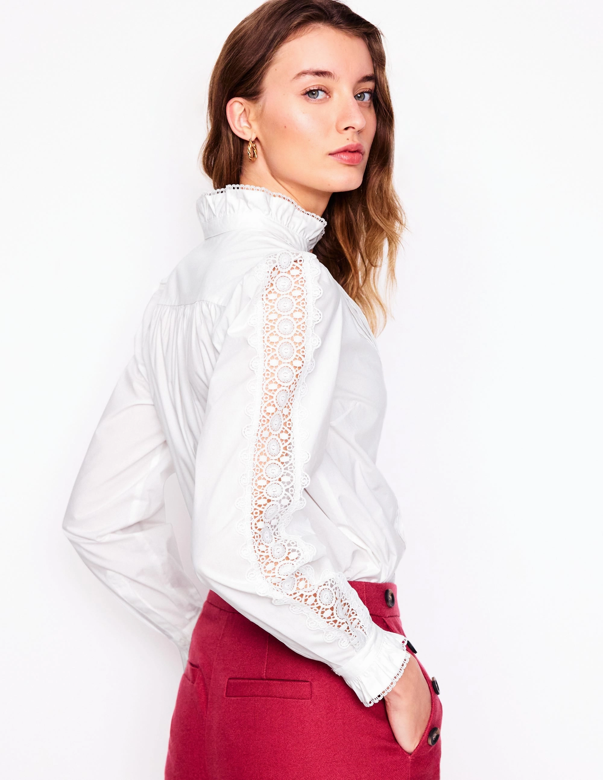 OekoTexCertified Versatile Comfort Style Felicity Lace Blouse-White