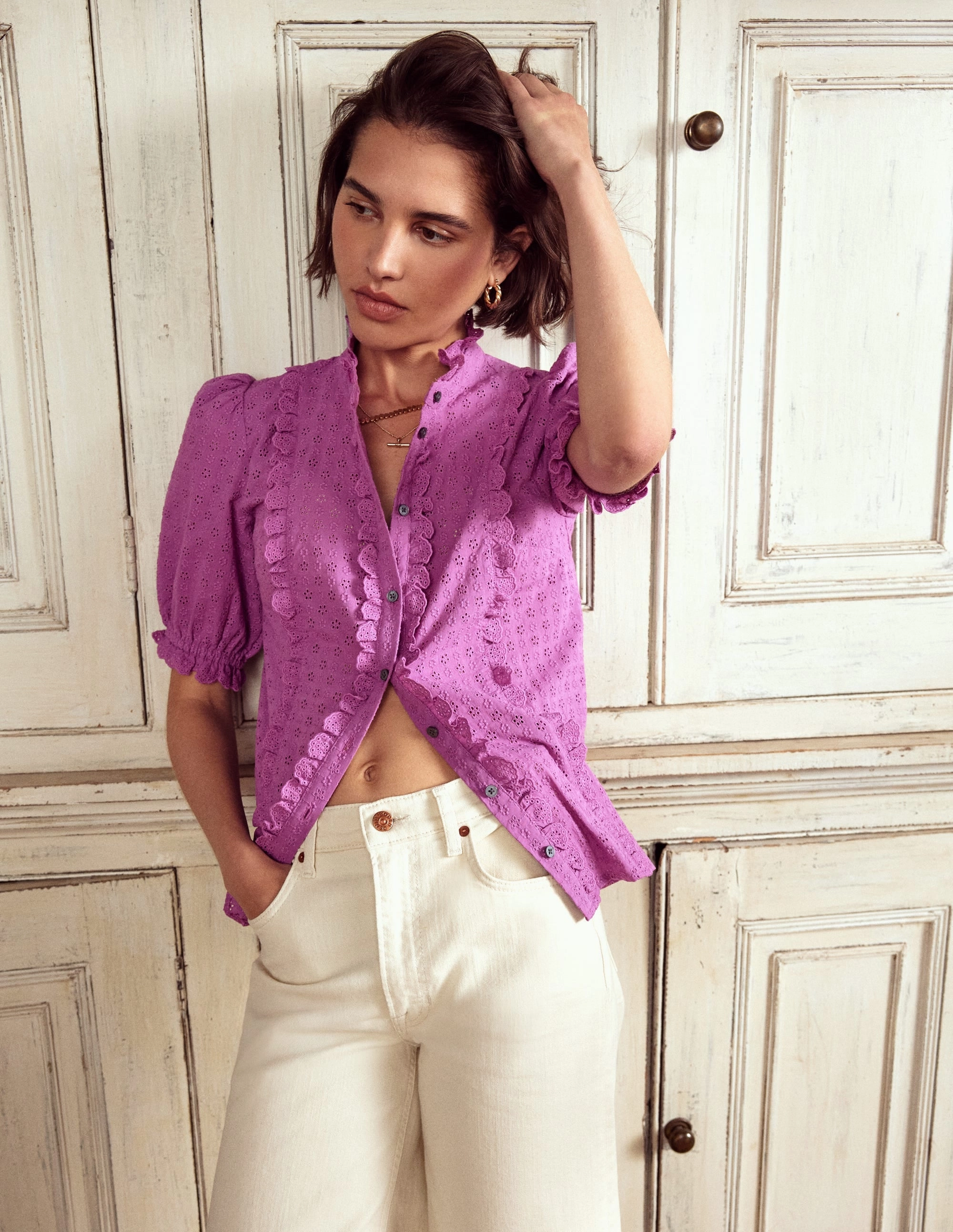 Heather Jersey Material Classic timelessness Feminine Cotton Blouse-Foxglove Purple