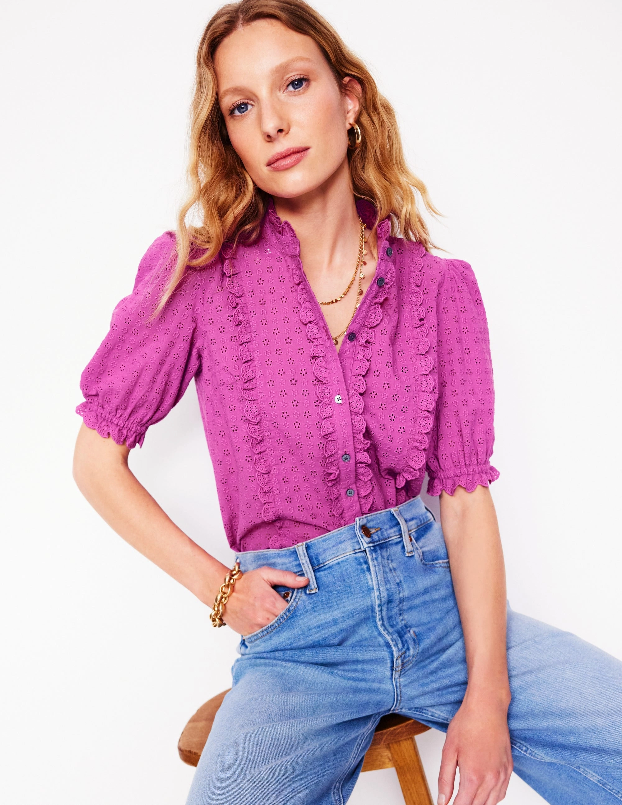 Breathable Layer Fit Feminine Cotton Blouse-Foxglove Purple