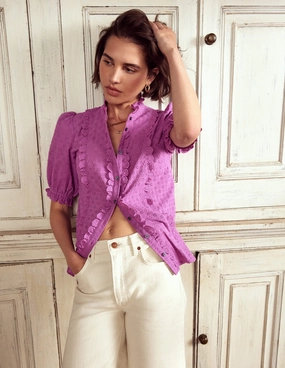 Heather Jersey Material Classic timelessness Feminine Cotton Blouse-Foxglove Purple