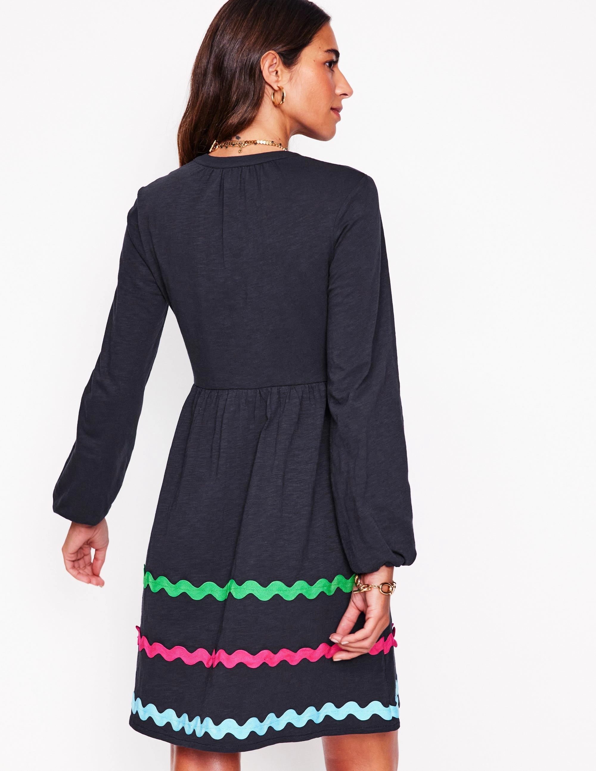 Corinna Ric Rac Jersey Dress-Navy Light Fit Chic Silhouette