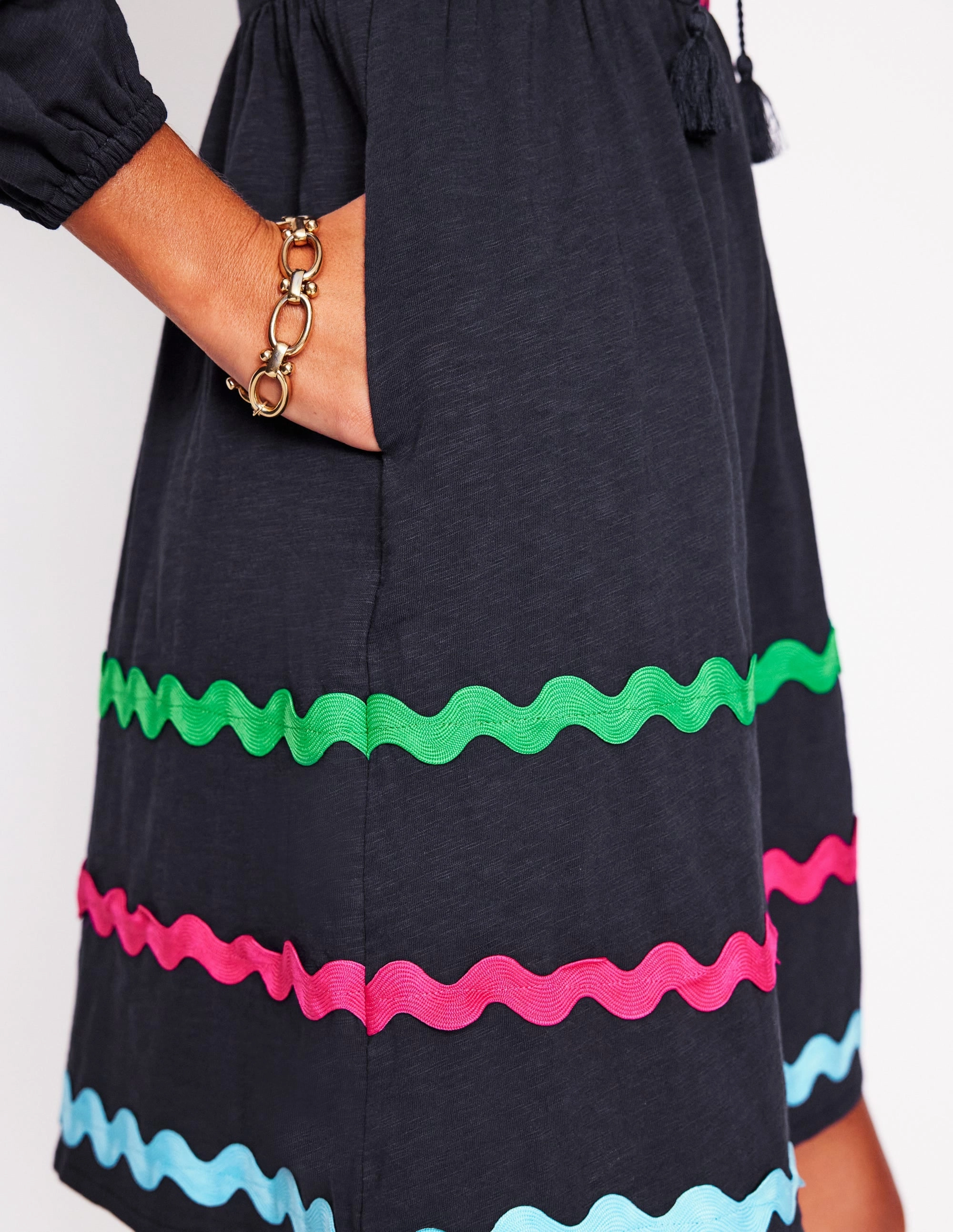 Easy-Storage Comfy Shape Corinna Ric Rac Jersey Dress-Navy