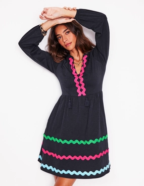 Corinna Ric Rac Jersey Dress-Navy Ankle-length