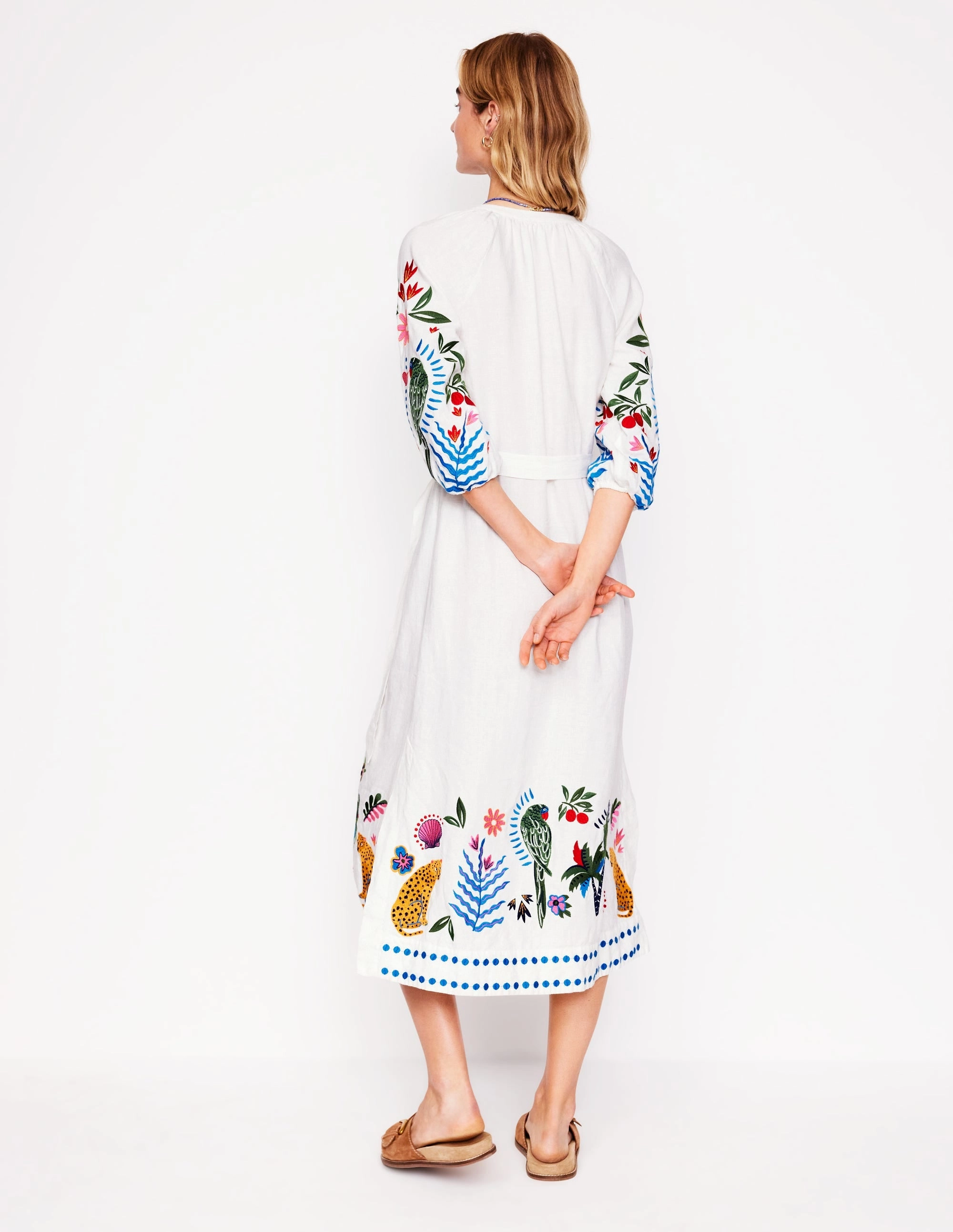 Embroidered Linen Tassel Dress-Ivory Luxurious Feel