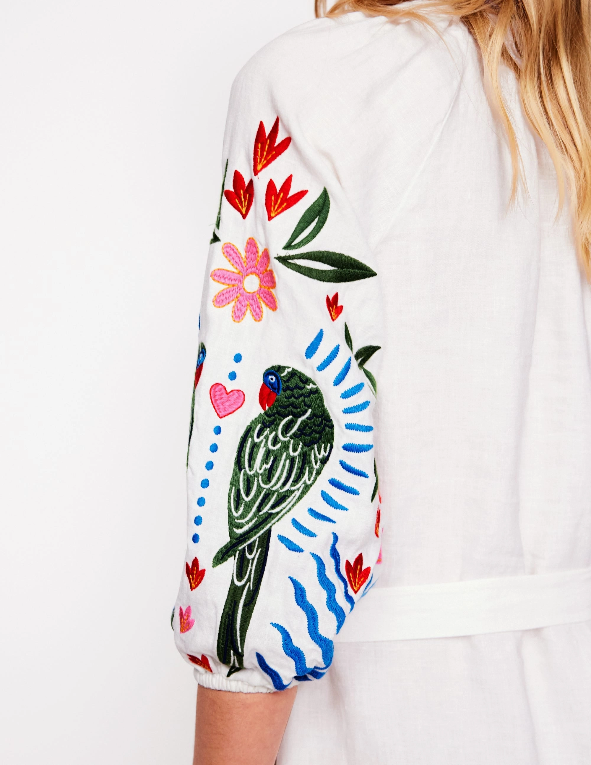 urban vibe Embroidered Linen Tassel Dress-Ivory