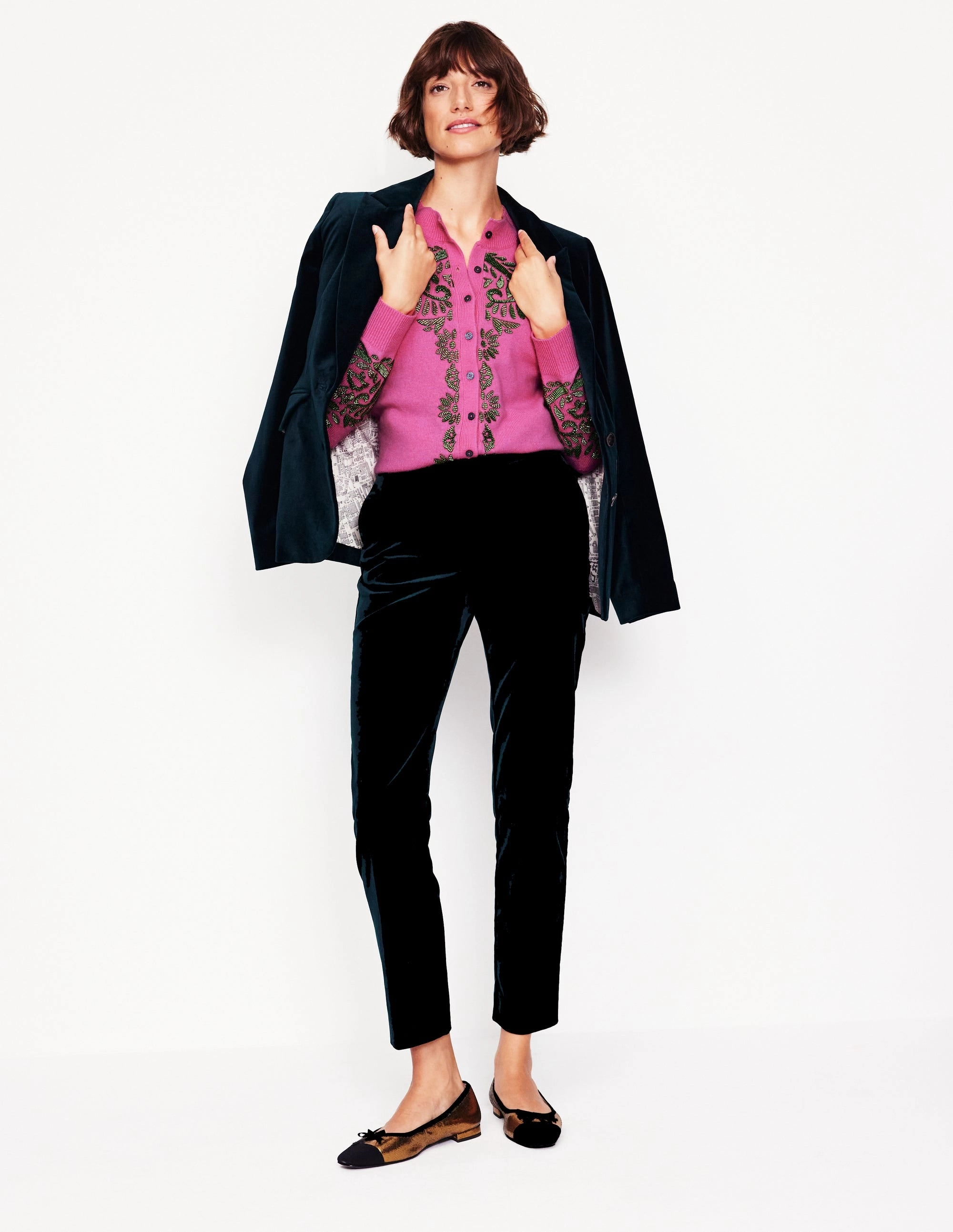 MoistureWicking Yarn Clean Silhouette Fenella Embellished Cardigan-Party Pink