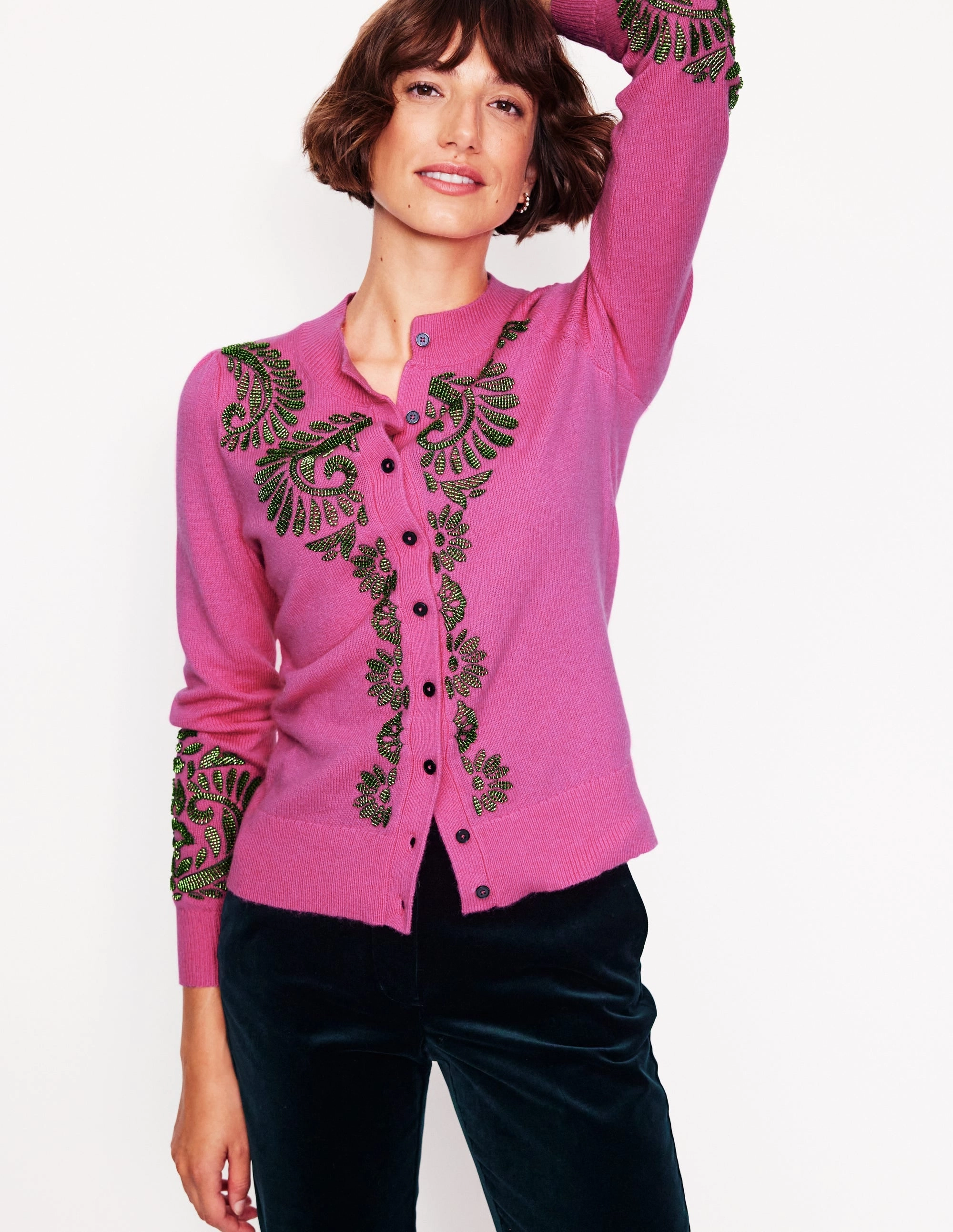 Fenella Embellished Cardigan-Party Pink Relax time