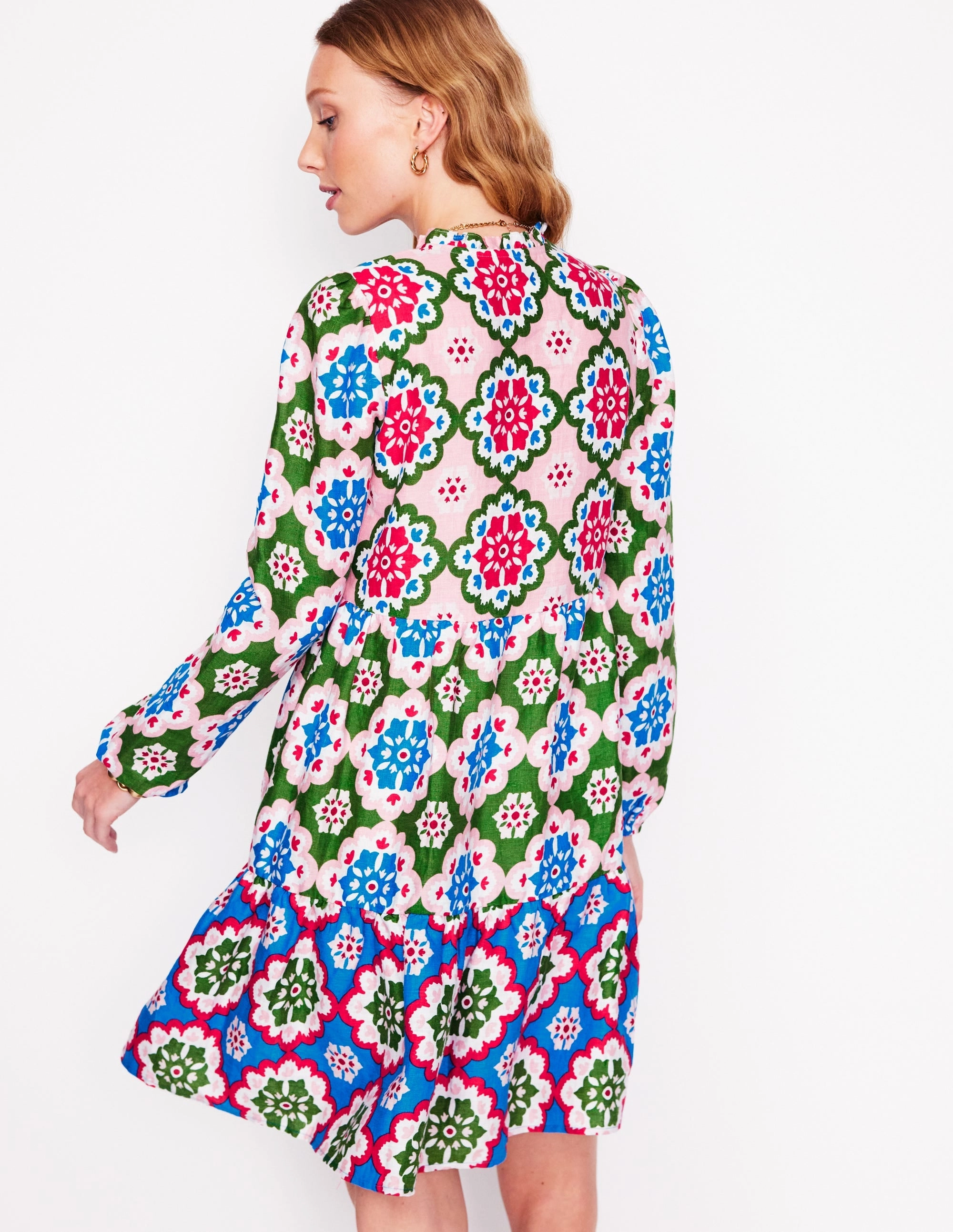 Chic Wear Edgy Look Esme Linen Mini Dress-Multi, Bloom Geo