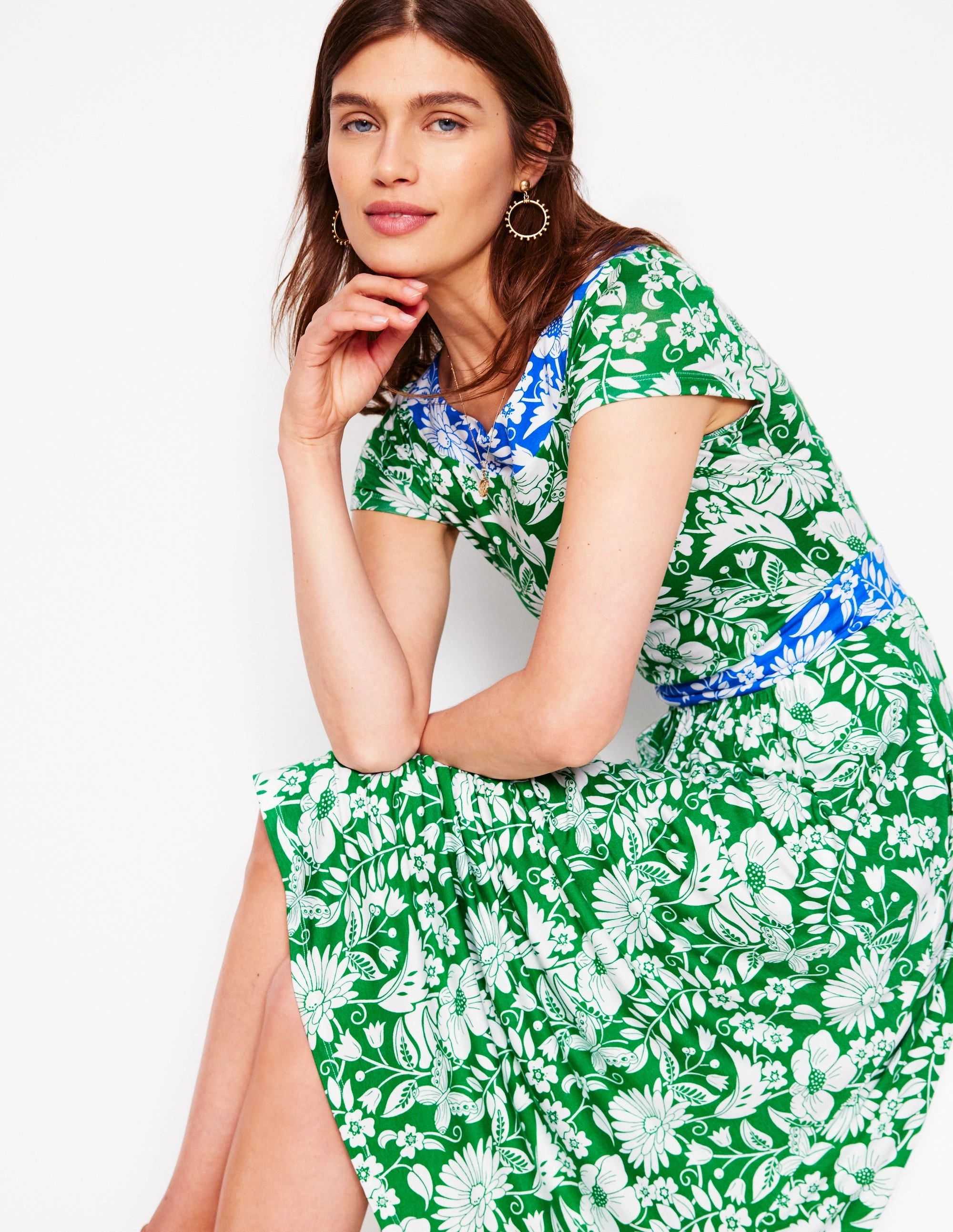 Layer Light Bright Bloom Melanie Jersey Midi Dress-Rich Emerald, Wildflower Trail