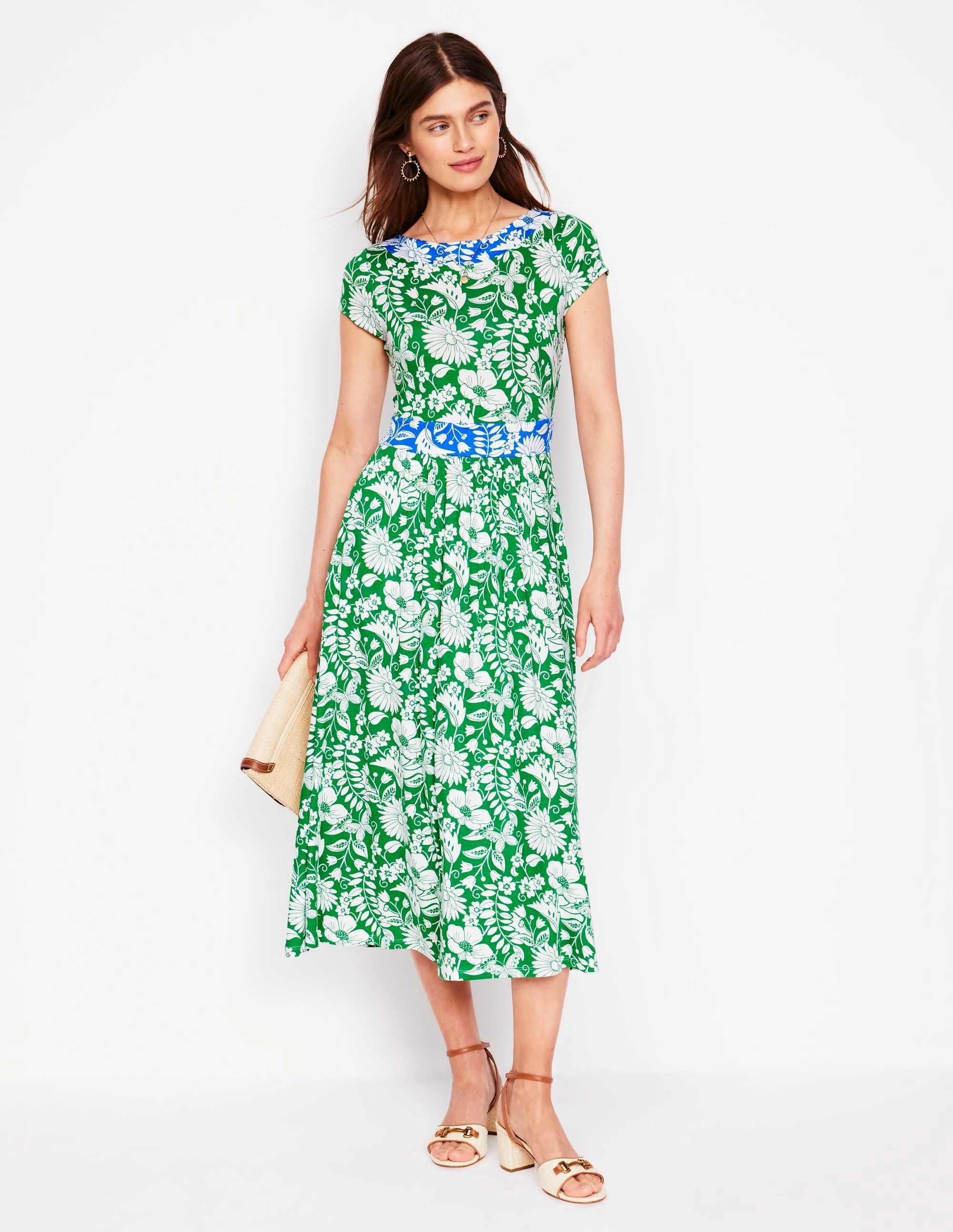 Melanie Jersey Midi Dress-Rich Emerald, Wildflower Trail BreathableFabric