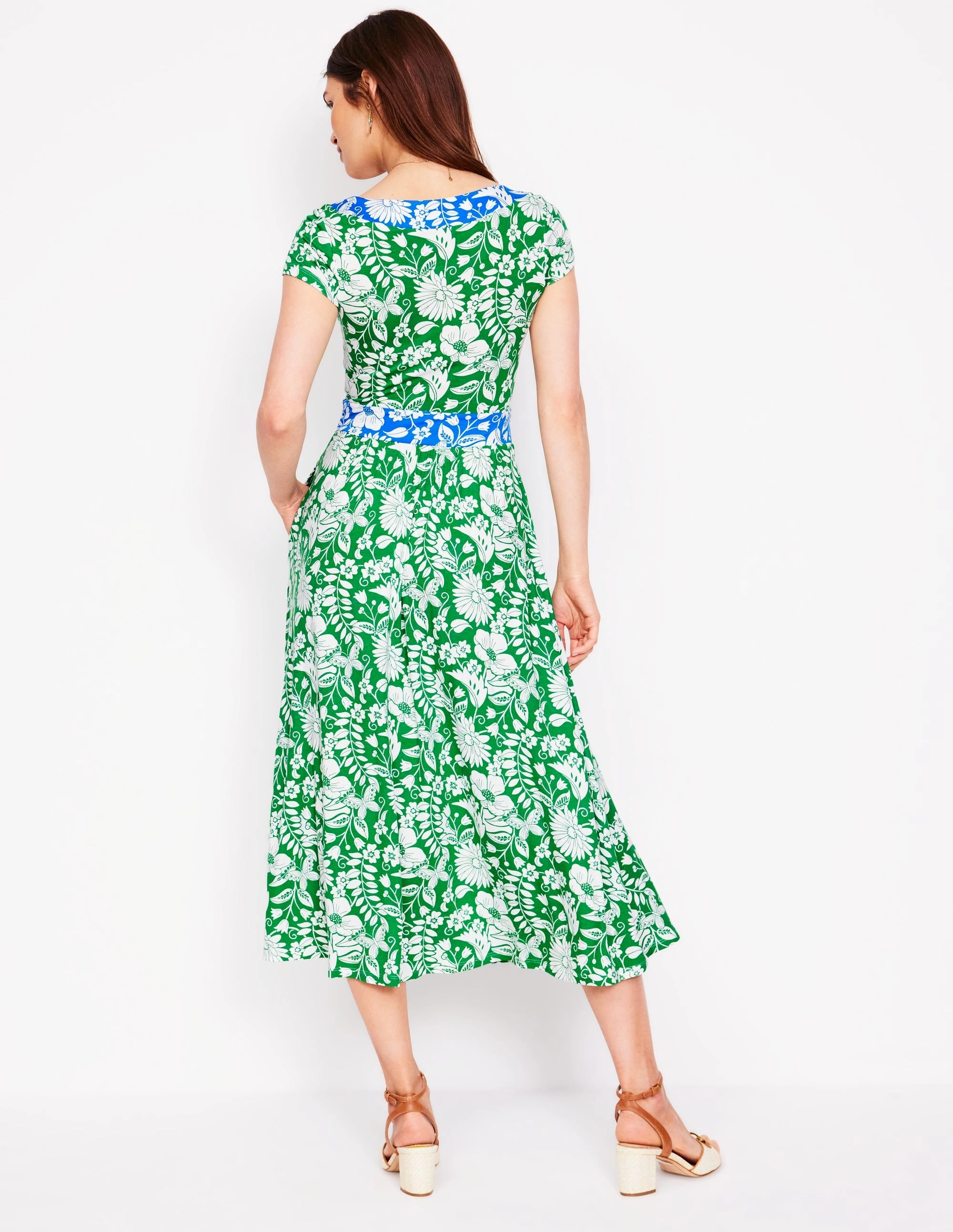 flowy style Lounge Vibes Melanie Jersey Midi Dress-Rich Emerald, Wildflower Trail