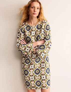 Flare Linen Short Dress-Mayfly, Mosaic Bloom Evening Glow