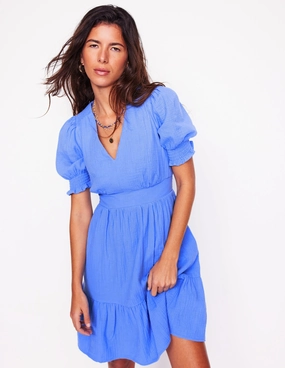 Anna Double Cloth Short Dress-Ocean Blue Travel Vibe