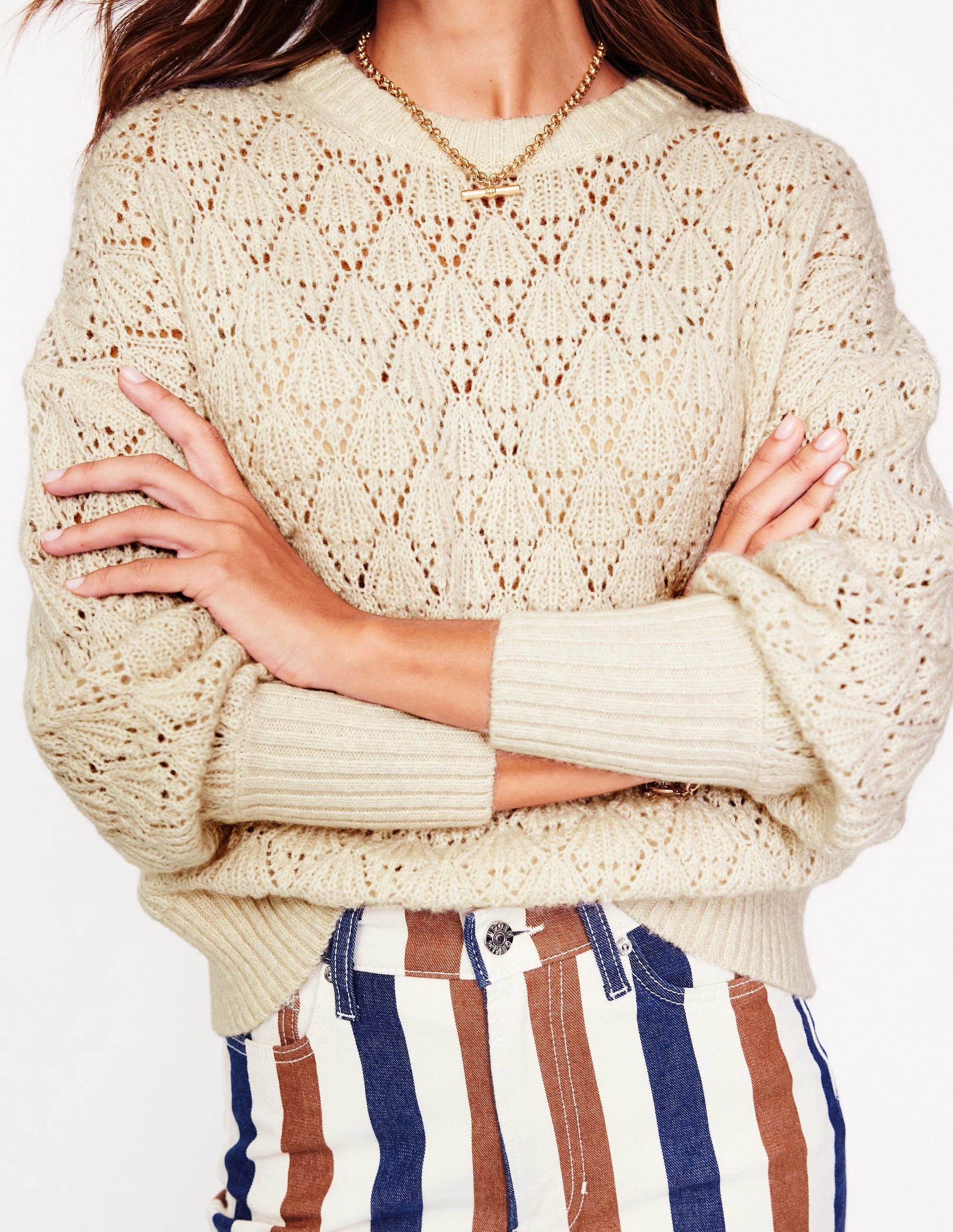 Chunky Pointelle Jumper-Warm Ivory Stylish Comfort