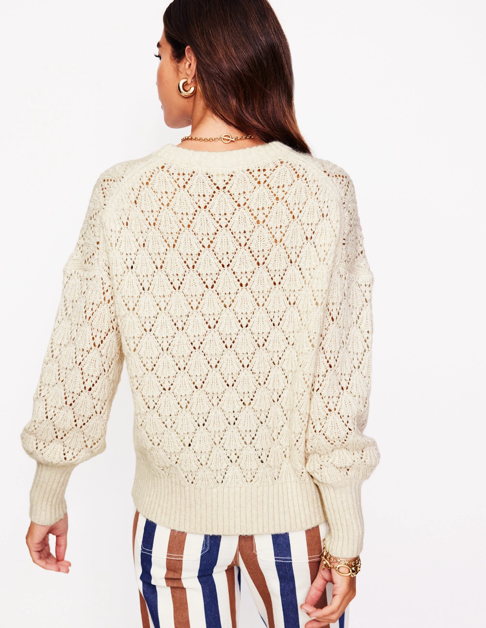 Chunky Pointelle Jumper-Warm Ivory Compressed Stitch