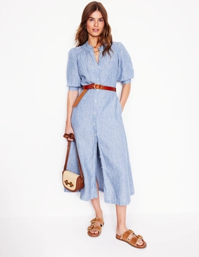 Tall Fit Fashion Mix Ada Linen Midi Dress-Grey Blue Chambray