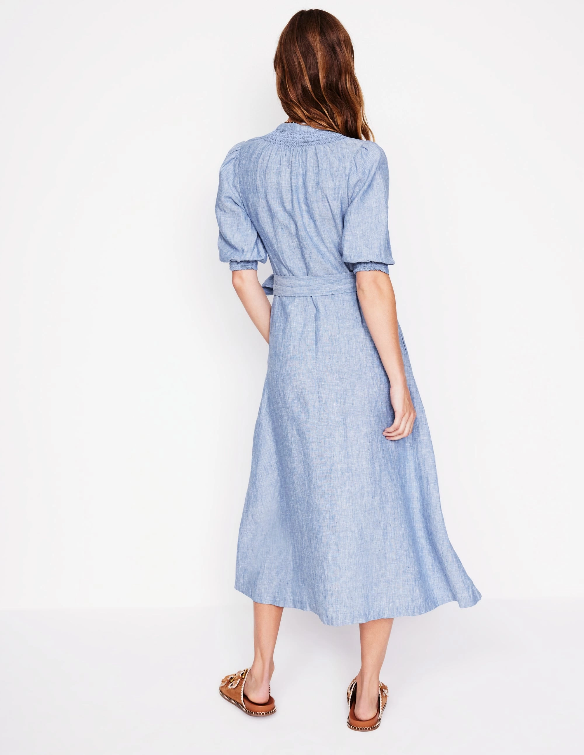 Ada Linen Midi Dress-Grey Blue Chambray Clean Flow Calm Flow