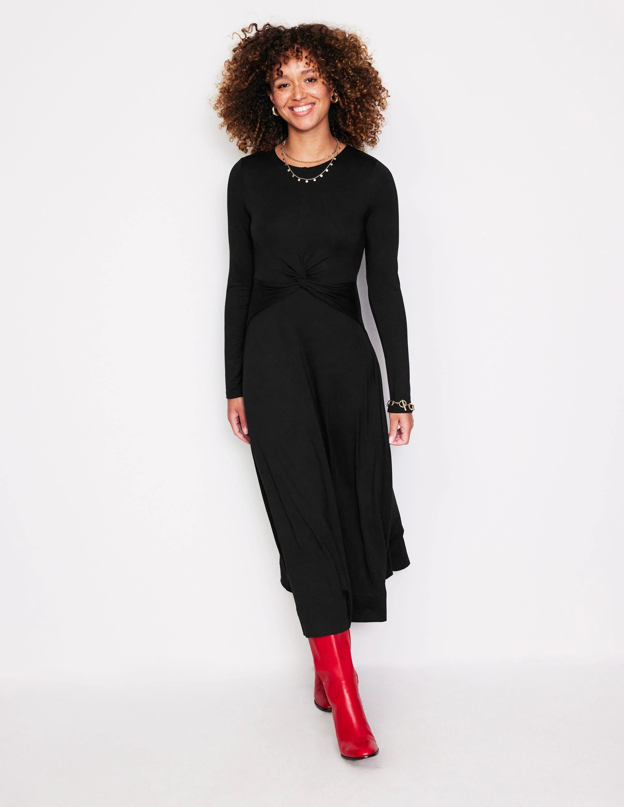 Twisted Waist Jersey Dress-Black Stylish Line Smart Layer