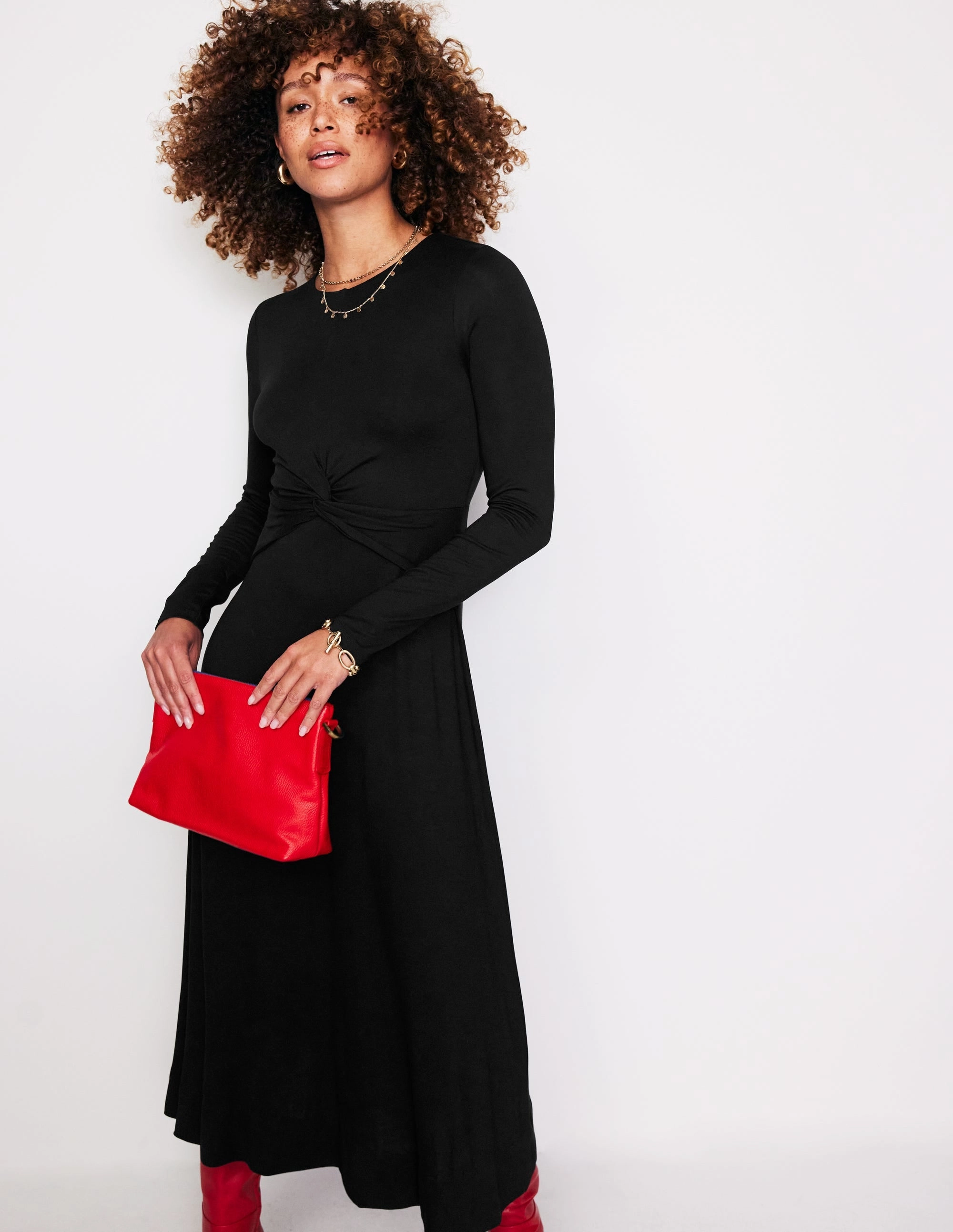 Twisted Waist Jersey Dress-Black ReinforcedHem