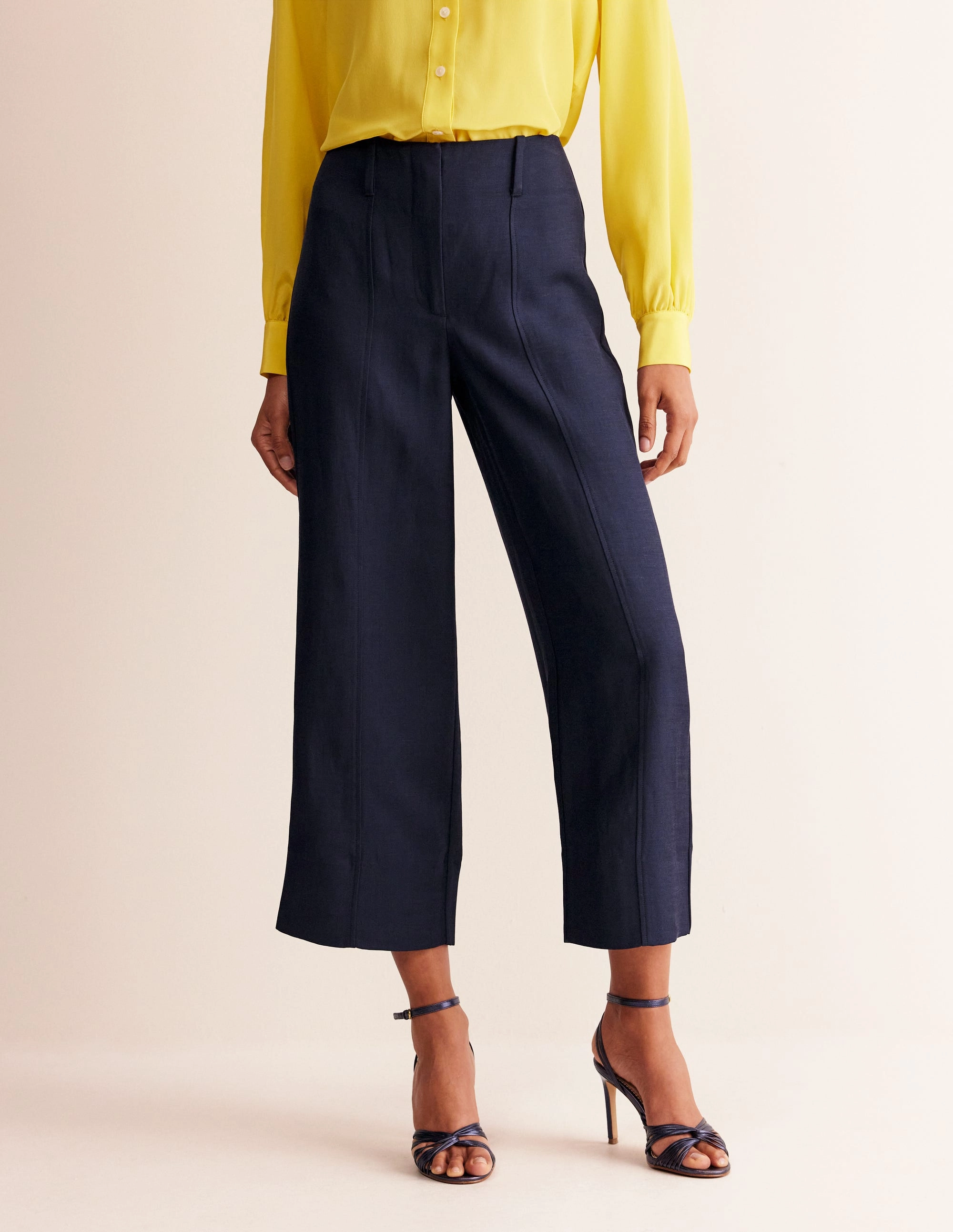 hypoallergenic material Cropped Twill Trousers-Navy