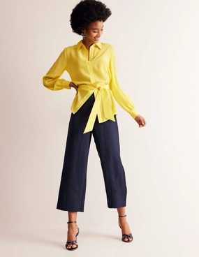 Perfect Design Cropped Twill Trousers-Navy