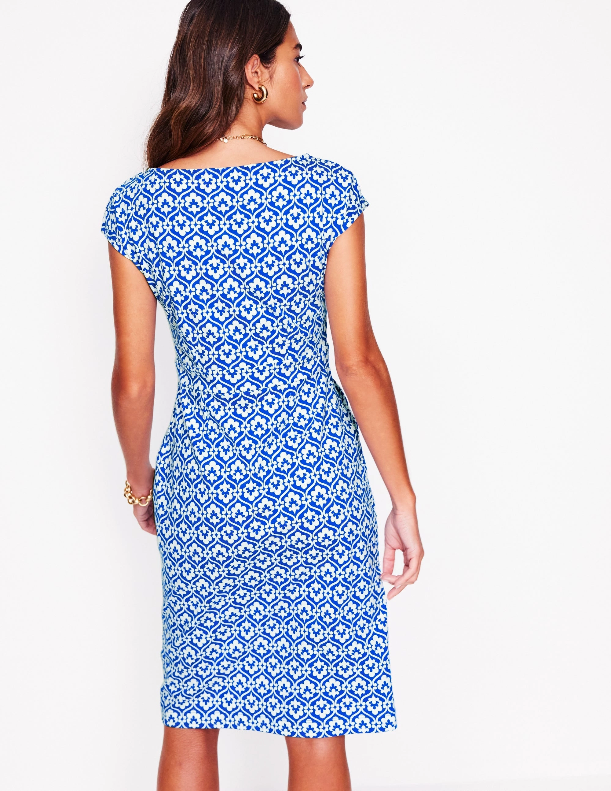 Urban Cool Front-Slit Florrie Jersey Dress-Gallery Blue, Ivy Trellis