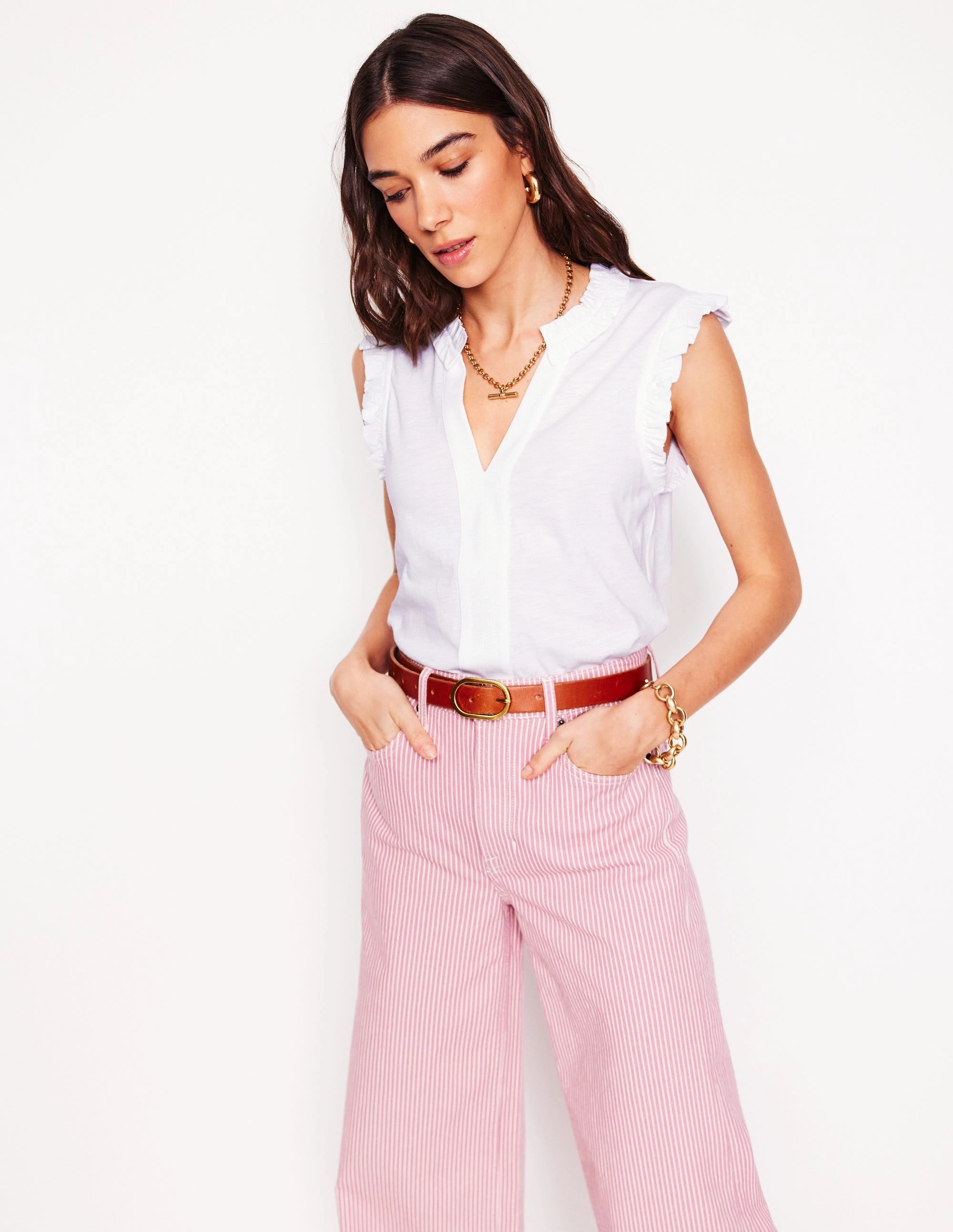 Lola Sleeveless Top-White Timeless casual wear Fit Comfort