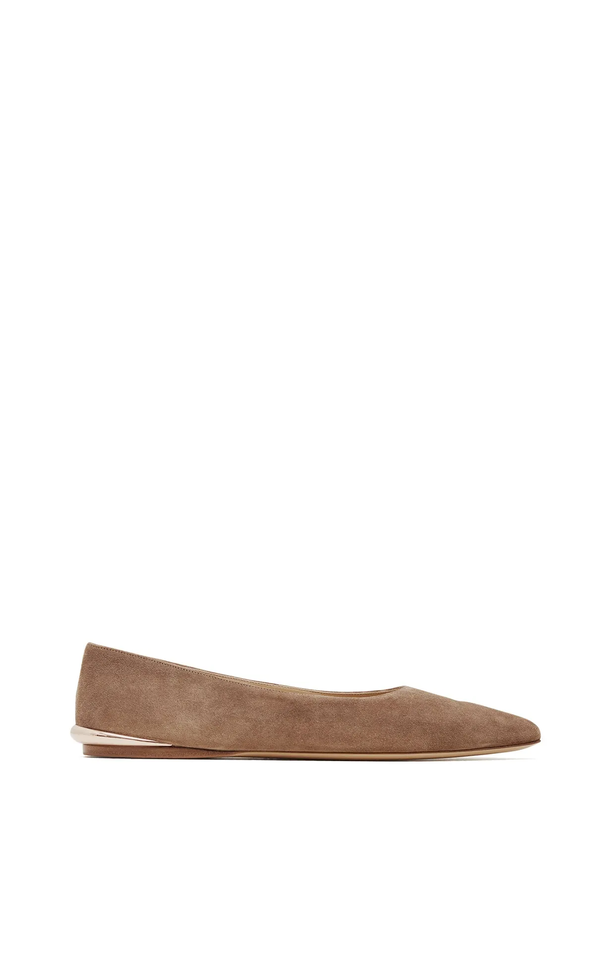Fleur Ballerina Flat Shoe in Dark Sand Suede Forest Glow Car trip