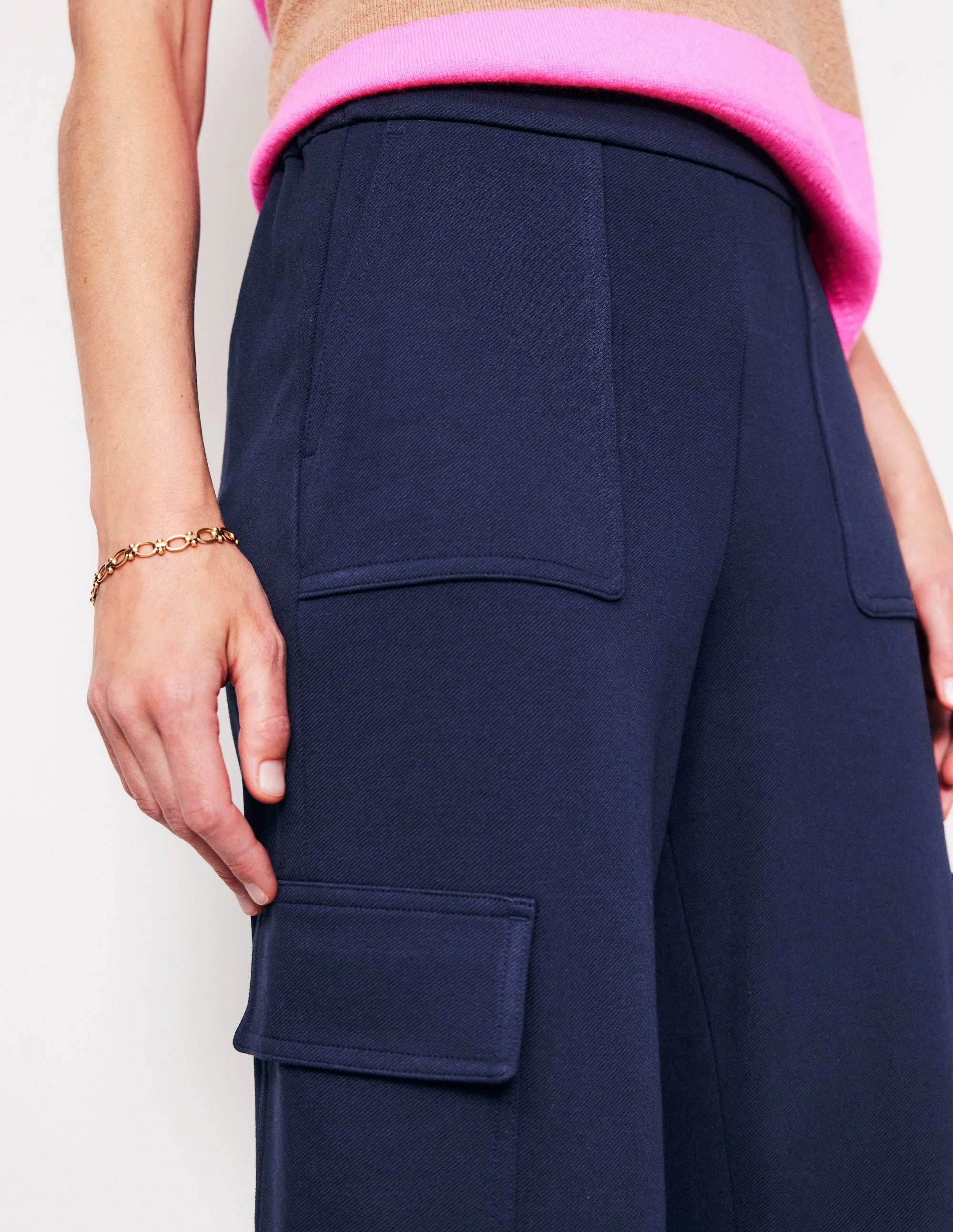 Zip Pocket Ponte Twill Tapered Trousers-Navy