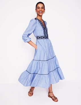 Violet Linen Blend Midi Dress-Chambray Comfy Fit Wear