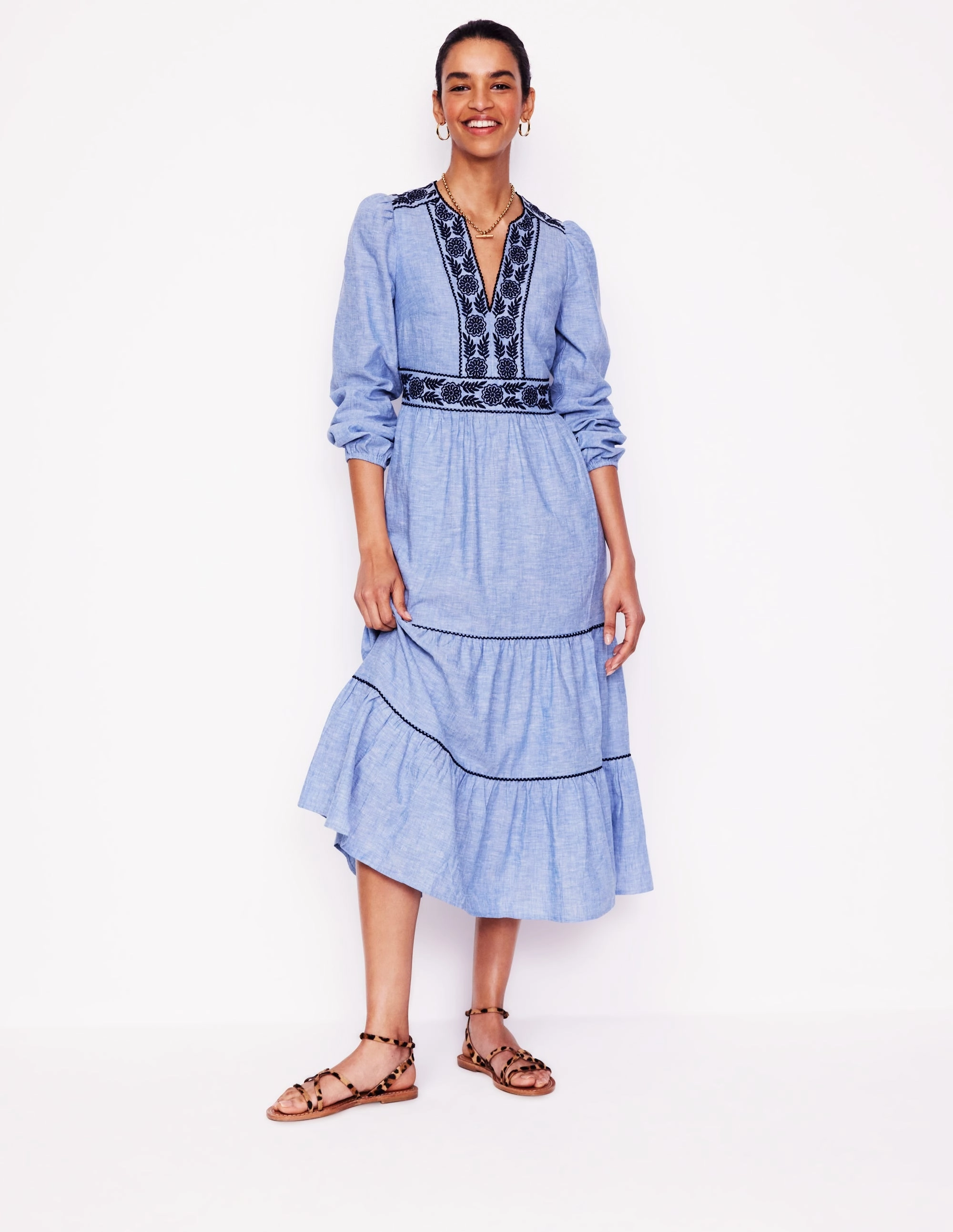 Violet Linen Blend Midi Dress-Chambray Festival Mood