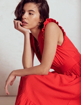 Comfortable fit for outings Peace Glow Wren Double Cloth Midi Dress-Strawberry Tart Red