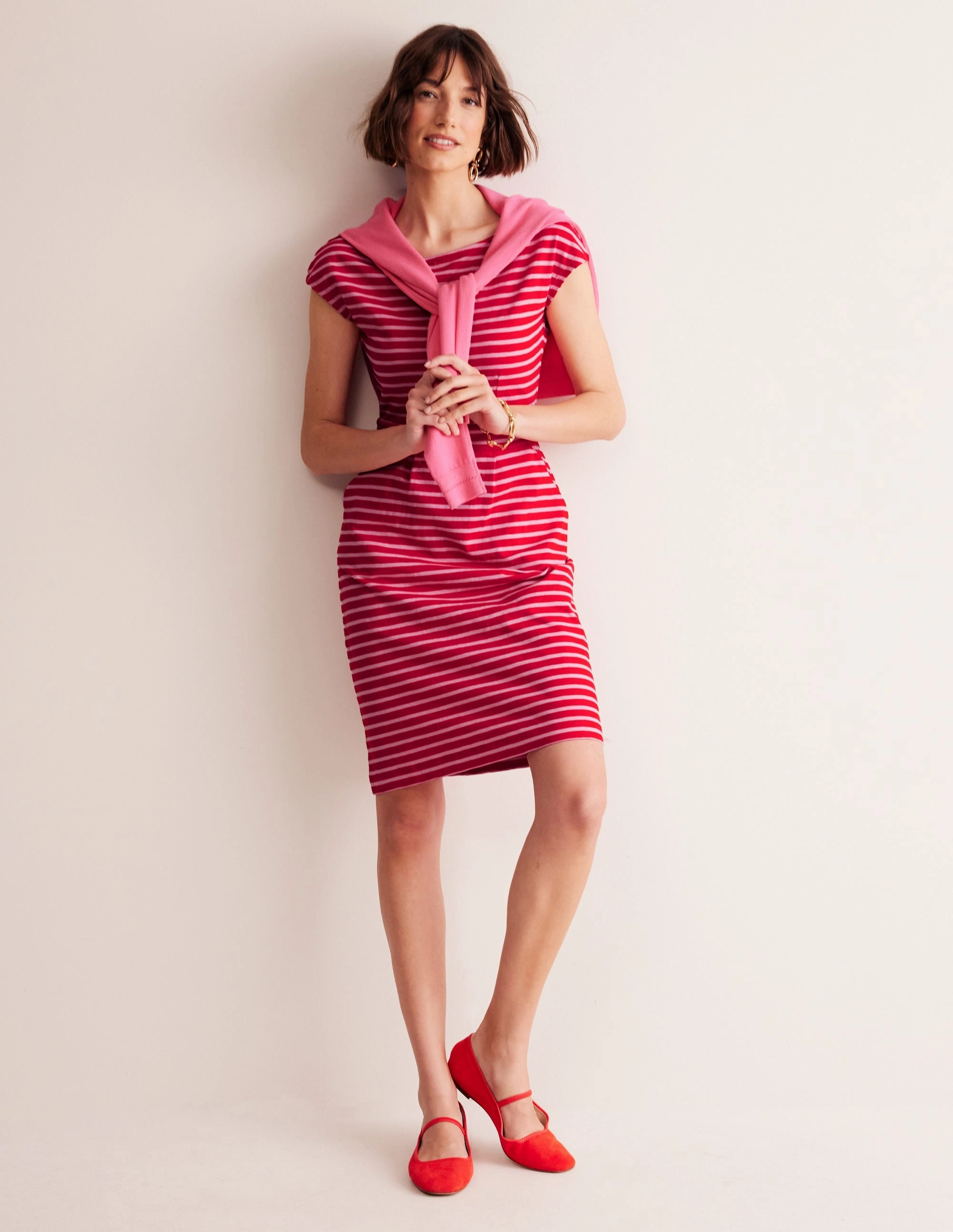 Elegant Cut Soft and Smooth Florrie Jersey Dress-Rouge, Lilac Stripe