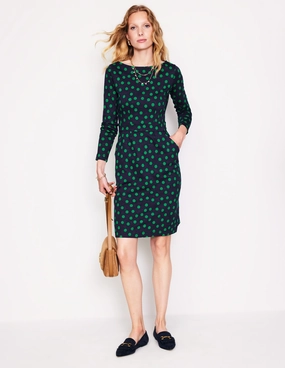 Florrie Long Sleeve Dress-Navy, Abstract Dot Nordic Plain