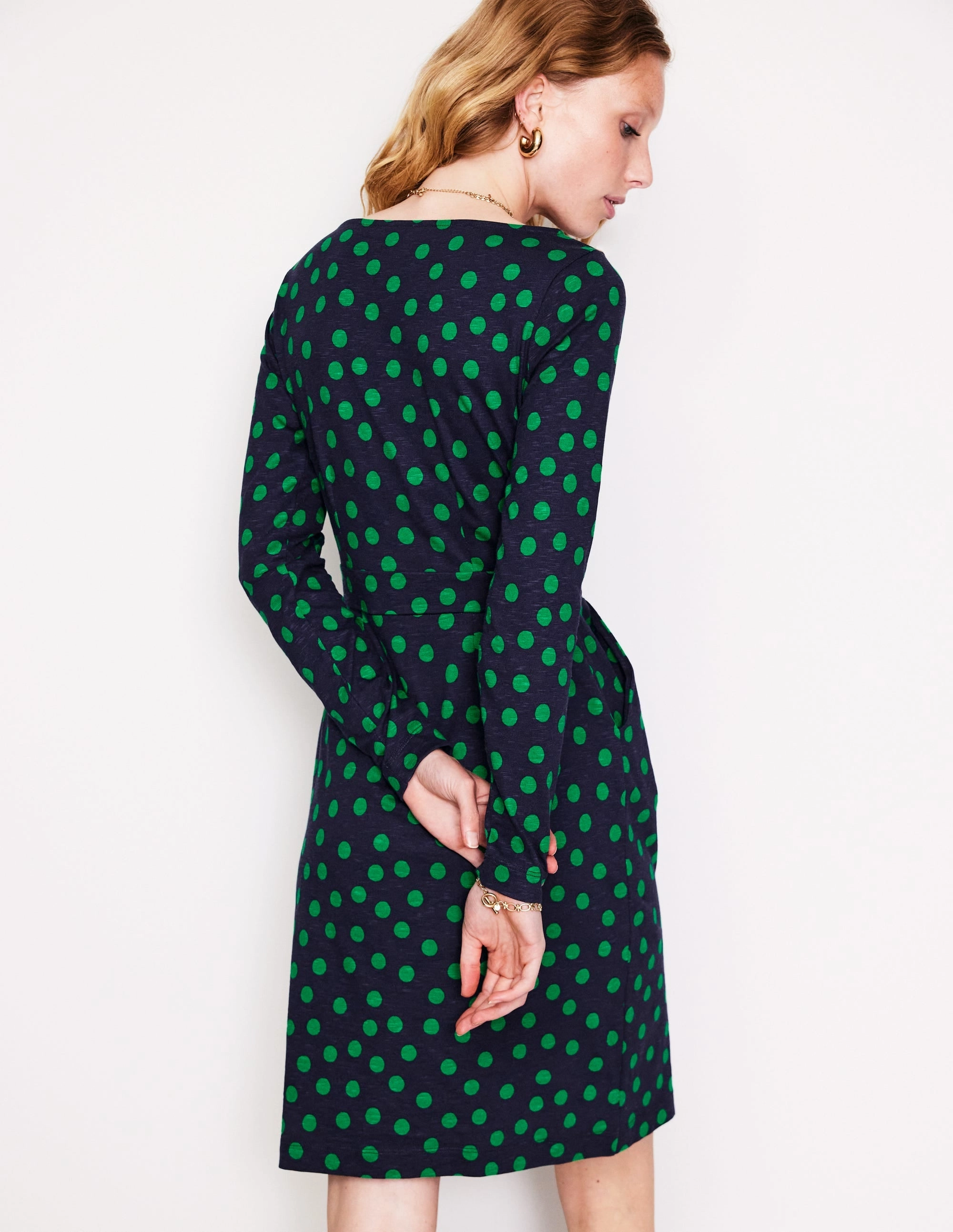 Fresh Style Florrie Long Sleeve Dress-Navy, Abstract Dot