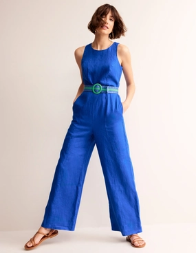 Carla Linen Jumpsuit-Surf The Web Lightweight Feel Matte-Lining