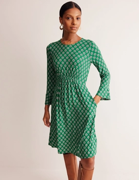 Flowy summer gown Flute Sleeve Jersey Dress-Rich Emerald, Pome Stamp