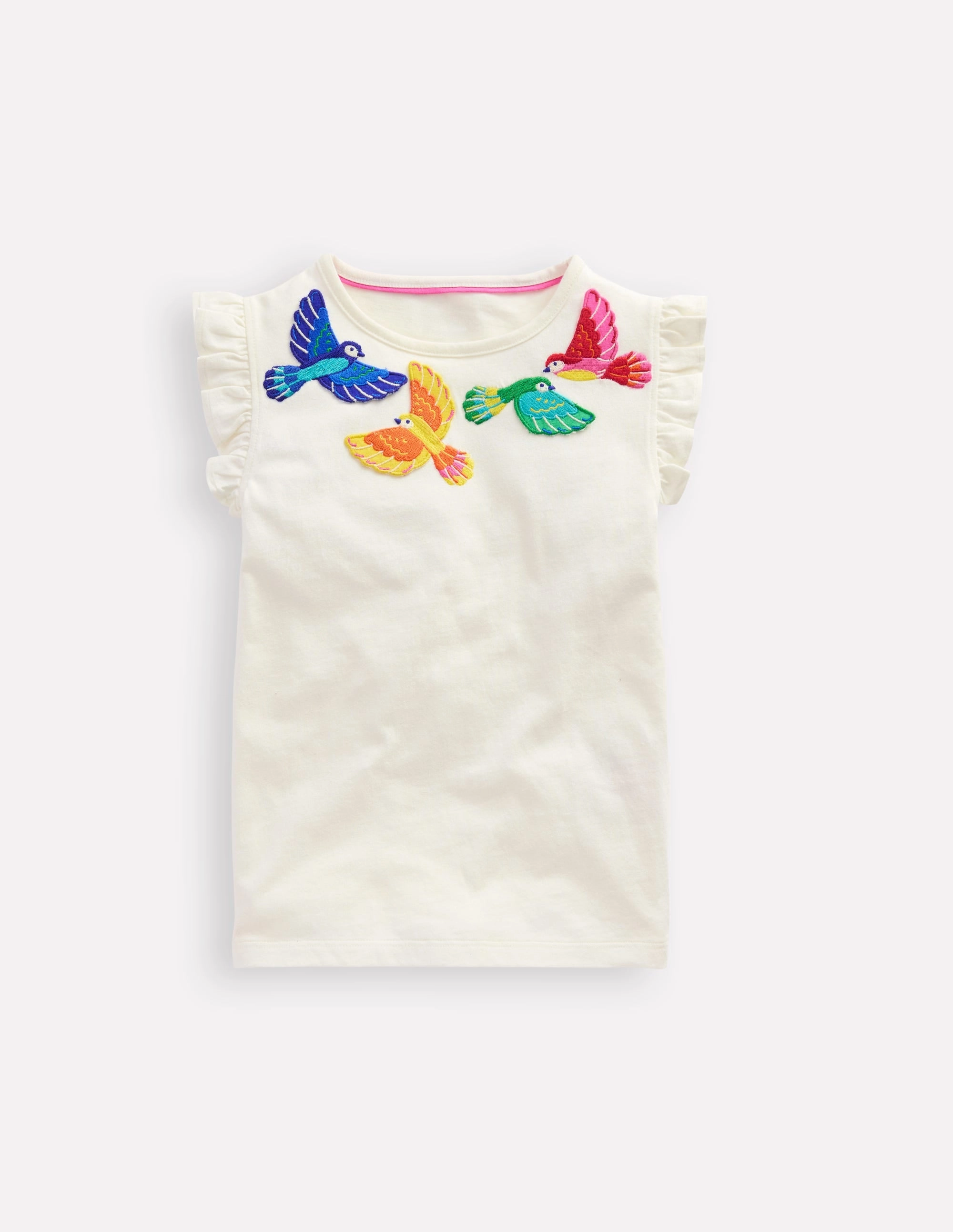 Flutter Short Sleeve T-shirt-Ivory Birds Fresh Style Trend Active Layers