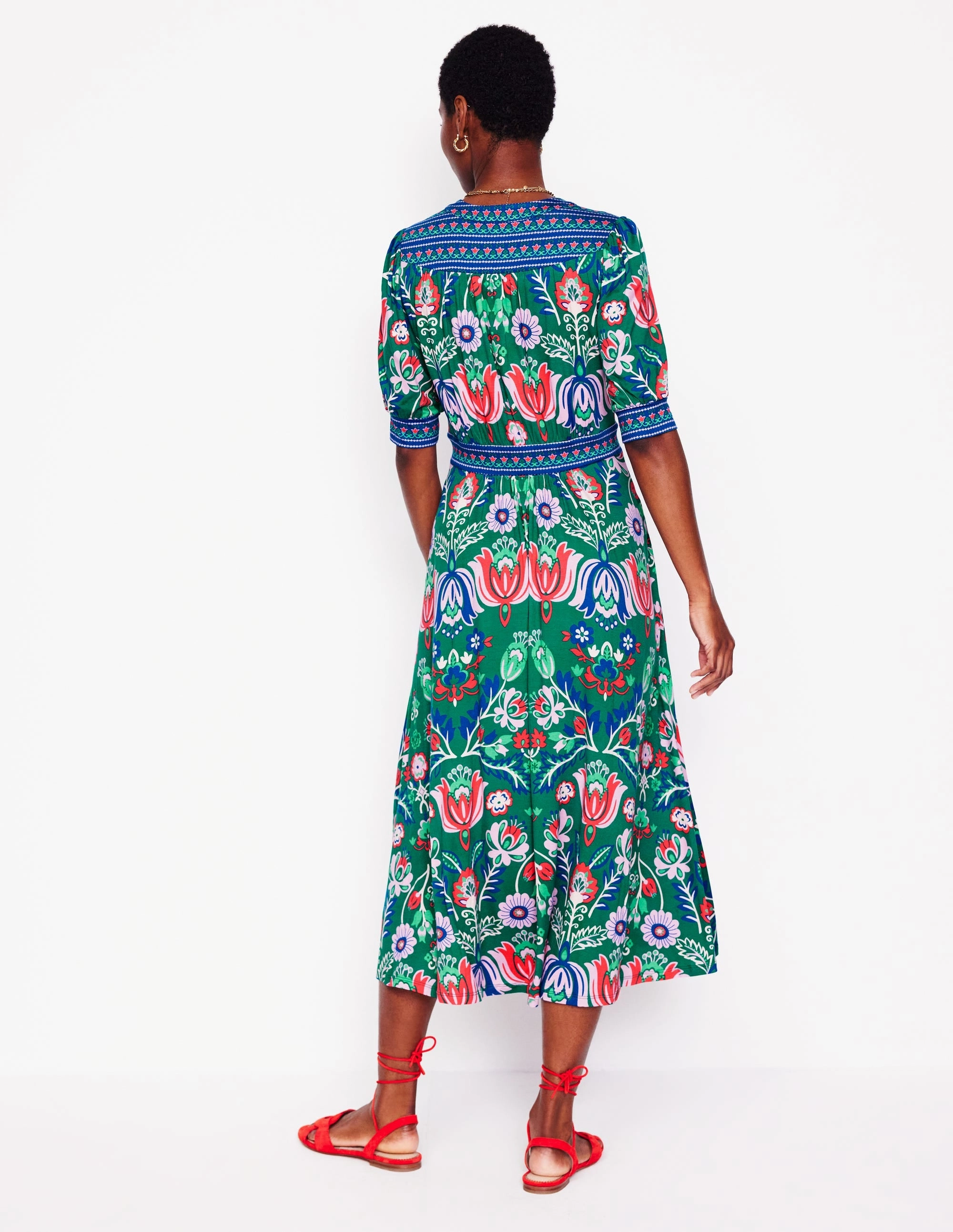 Lily Jersey Midi Tea Dress-Forest Grass, Tulip Fusion Grace Flow