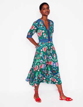 Sophisticated Wear Lily Jersey Midi Tea Dress-Forest Grass, Tulip Fusion