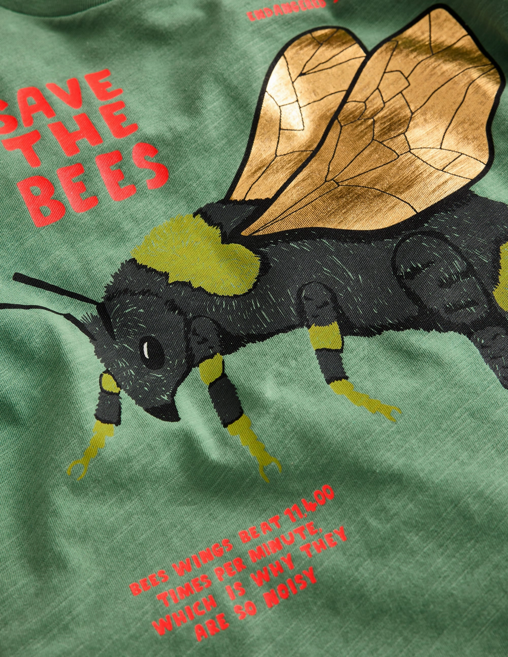 Easy and Relaxed Foil Printed T-shirt-Rosemary Green Bee