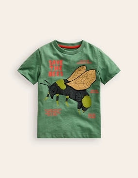 Seasonal Staple Foil Printed T-shirt-Rosemary Green Bee