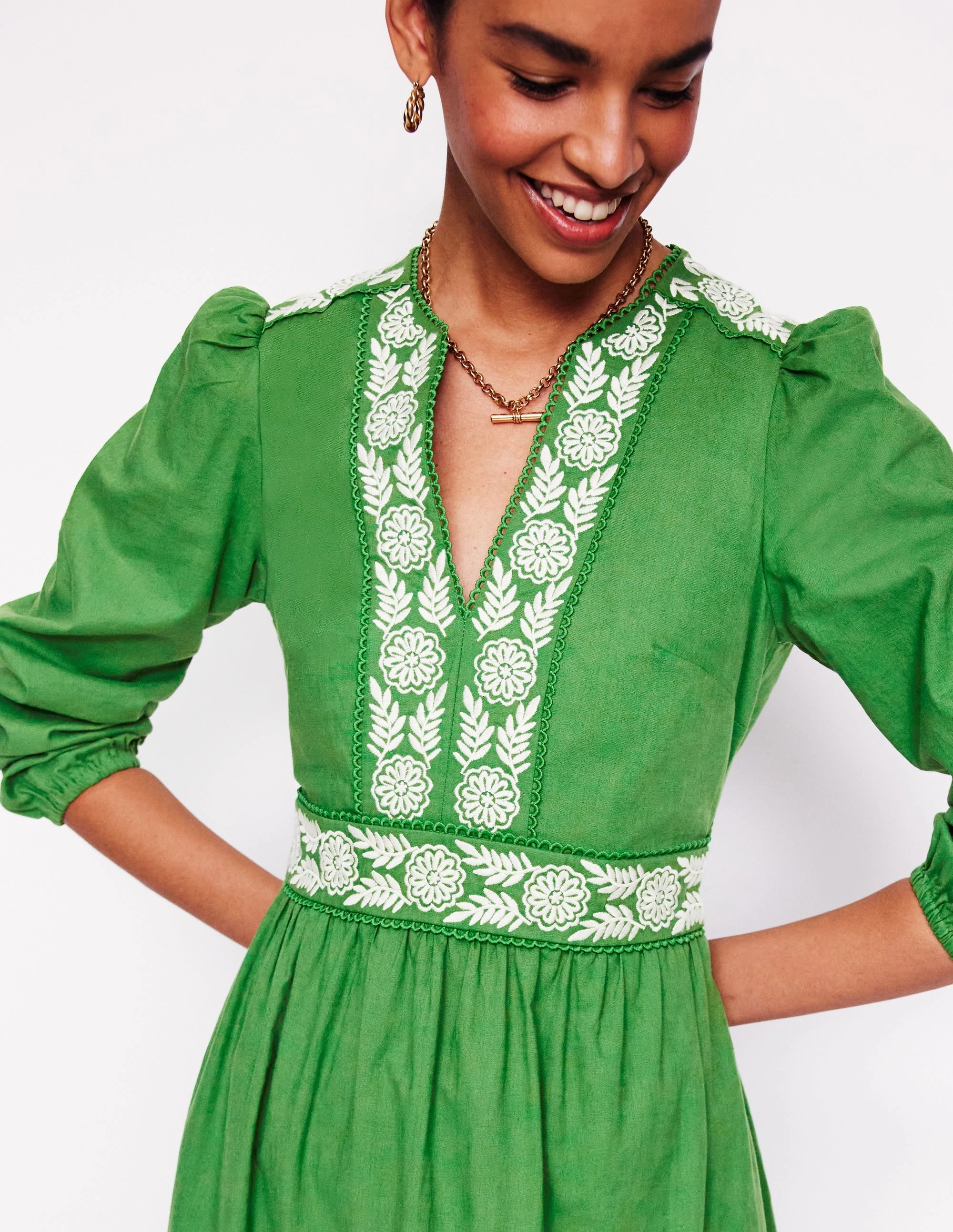 Perfect For Any Occasion StretchableKnit Violet Linen Blend Midi Dress-Paradise Green