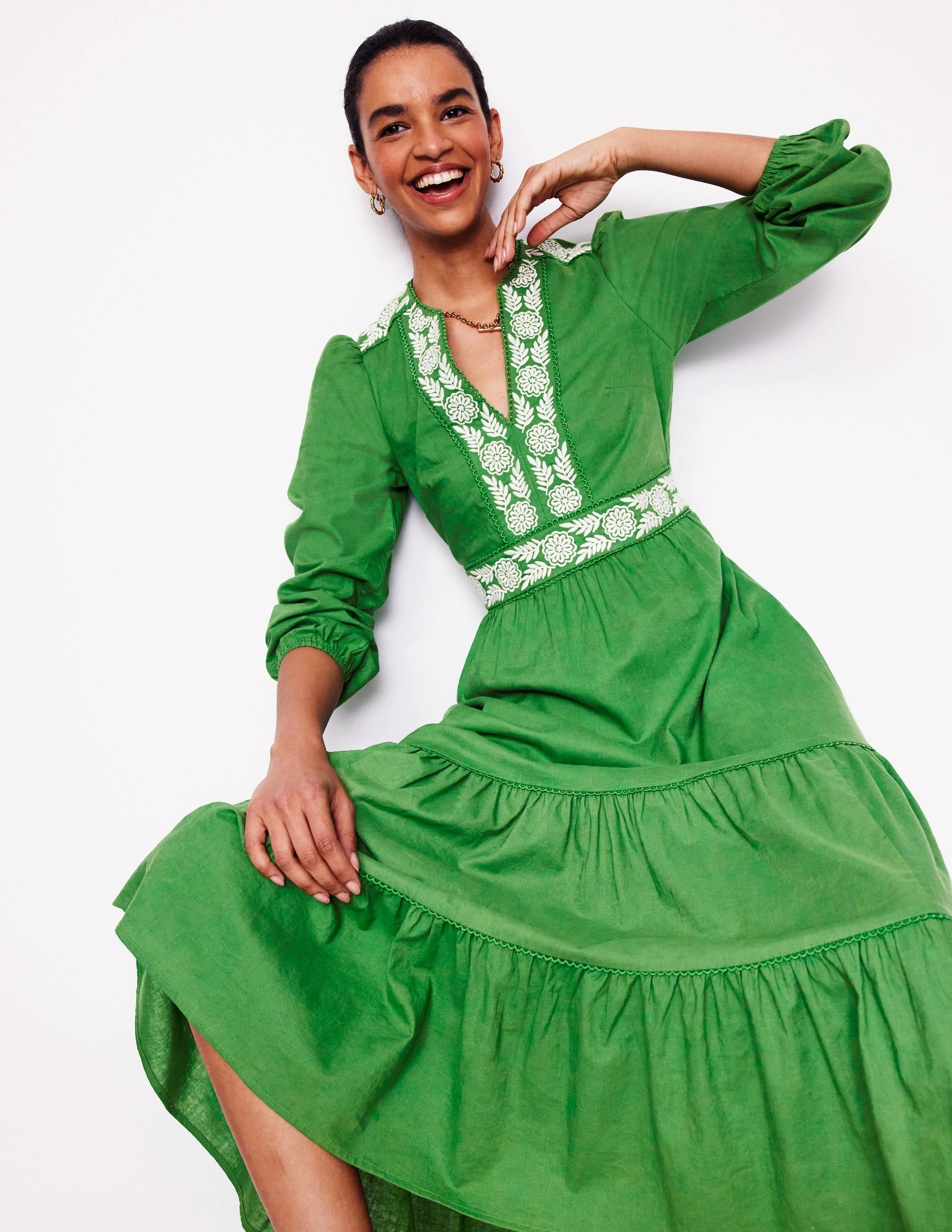 Elegant Style Violet Linen Blend Midi Dress-Paradise Green