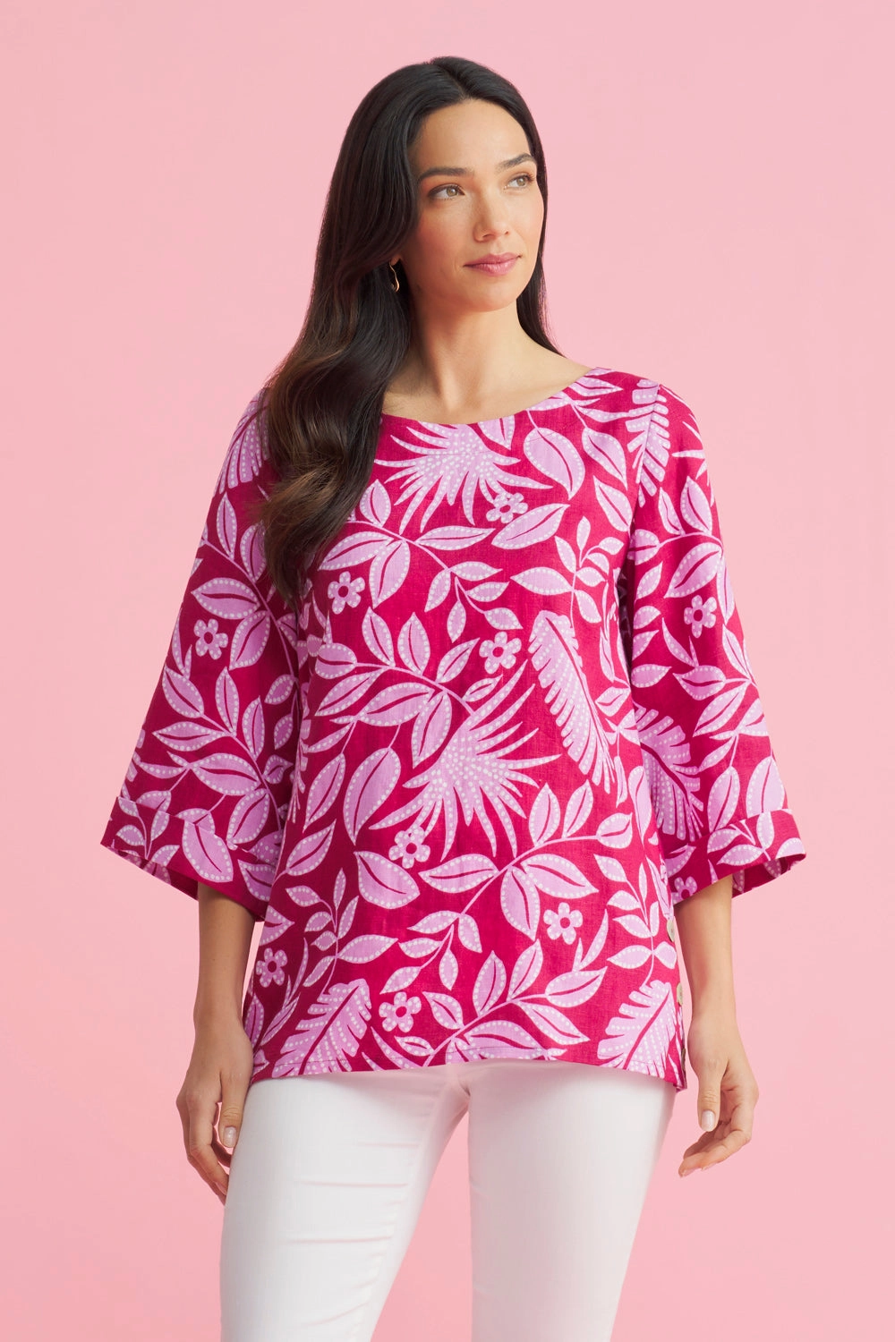 French Linen Button Detail Top - Holiday Print NoSlipSurface OrganicCotton