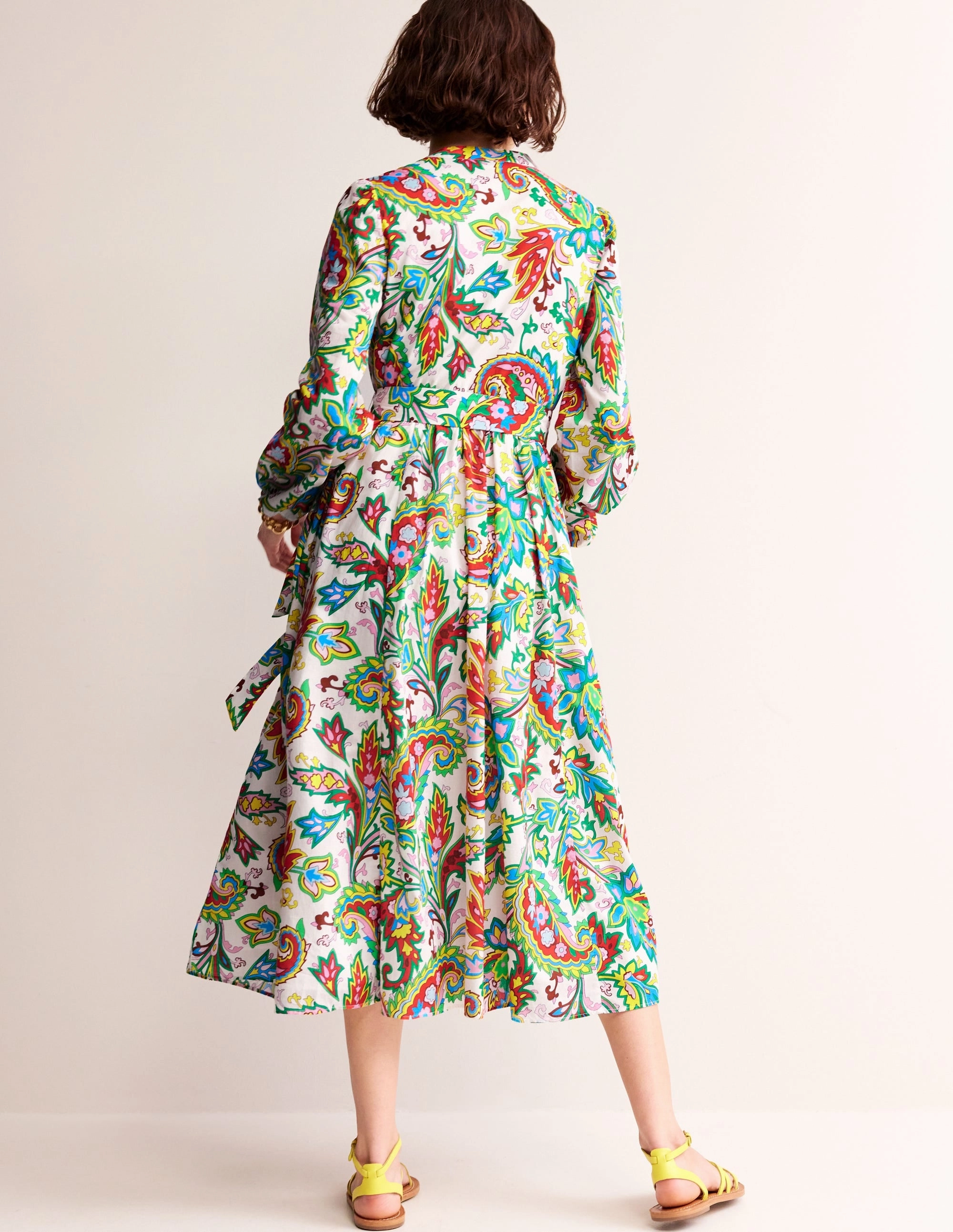 Jen Cotton Midi Dress-Ivory, Paisley Azure Medium Smart Comfort